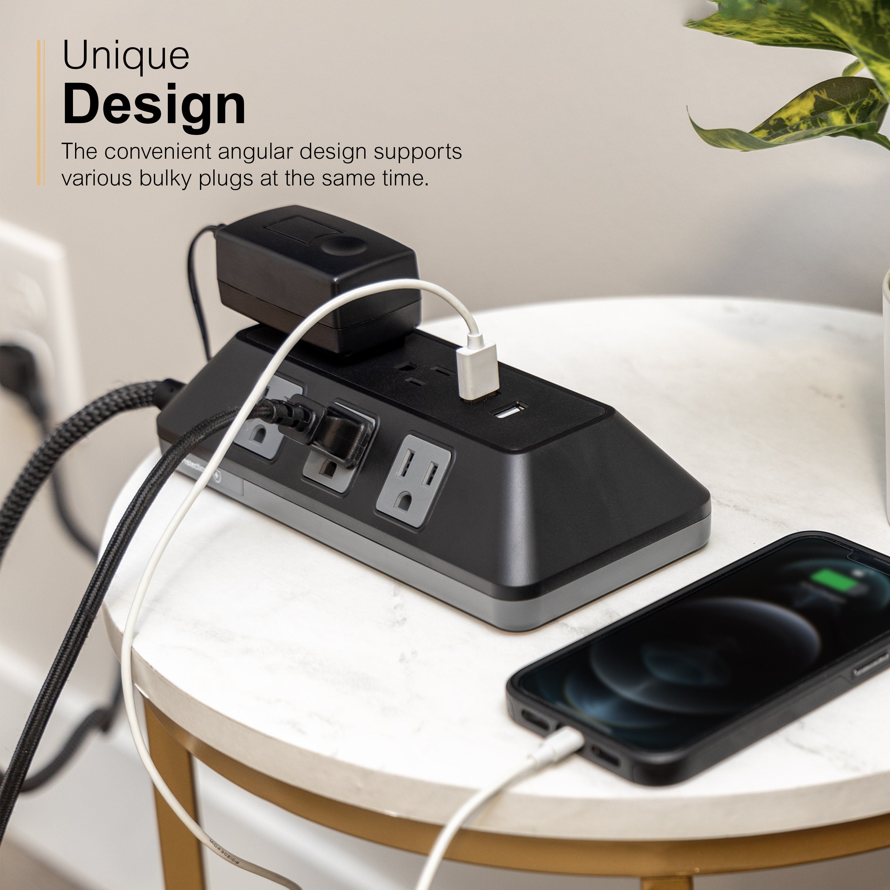 GE 8-Outlet 2-USB 3ft. Surge Protector with Adapter-Spaced Outlets, Black