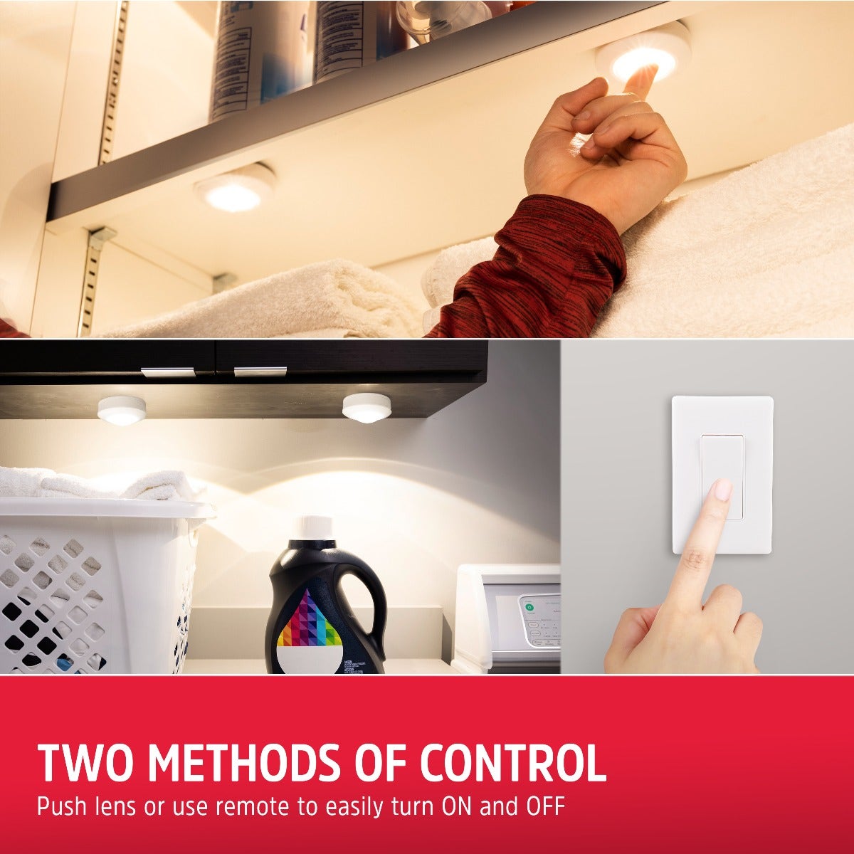 Energizer Battery Operated LED Puck Light with Wall Switch Remote, 2 Pack, White