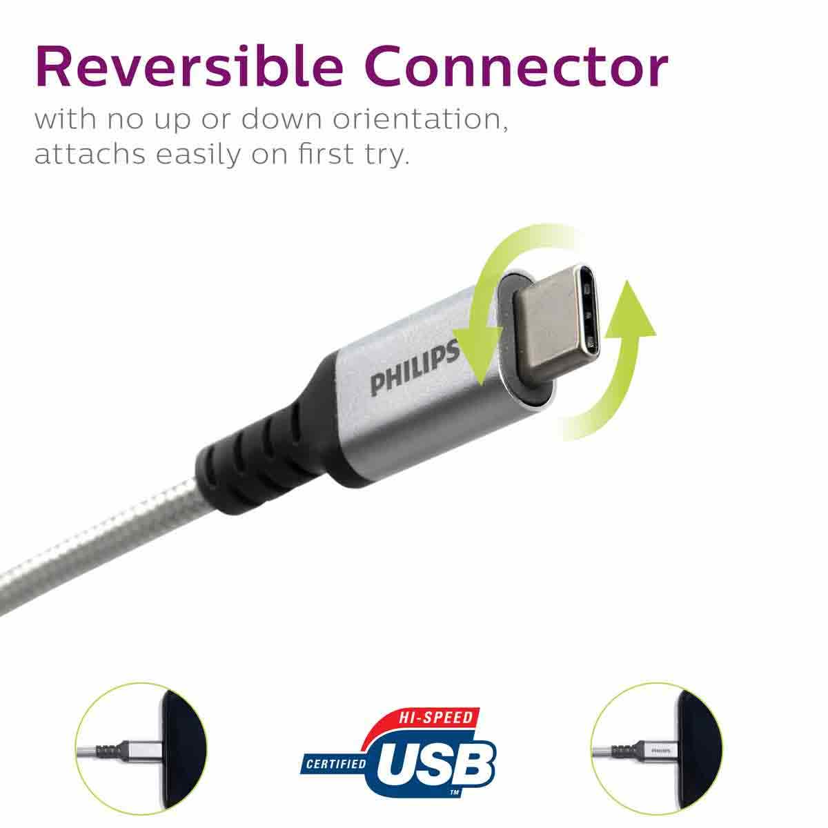 Philips Elite 6ft. USB-C Braided Charging Cable with Aluminum Connectors, Silver