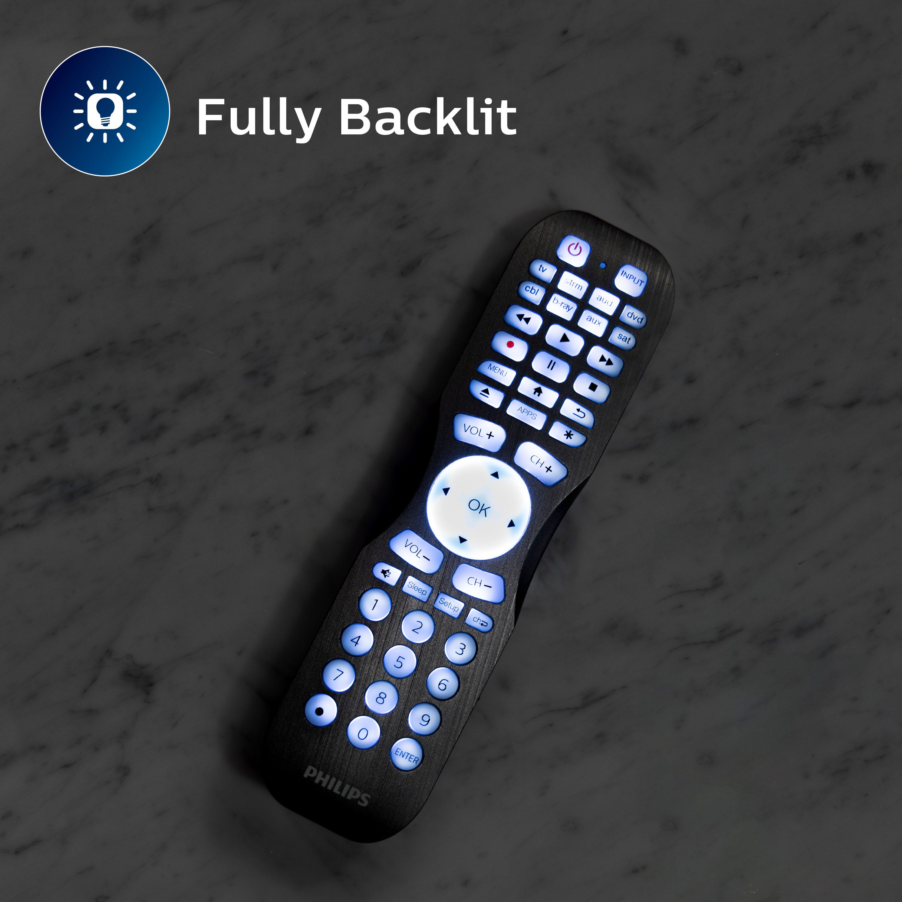Philips 8-Device Backlit Universal Remote, Brushed Graphite