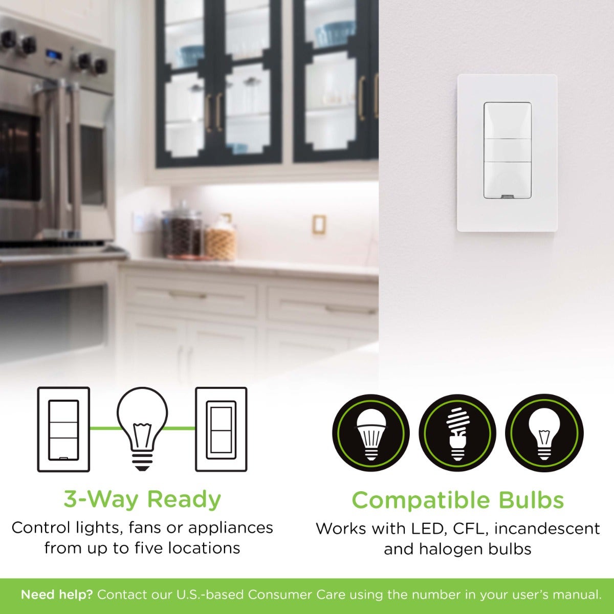 Enbrighten Z-Wave In-Wall Smart Motion Dimmer, White/Almond