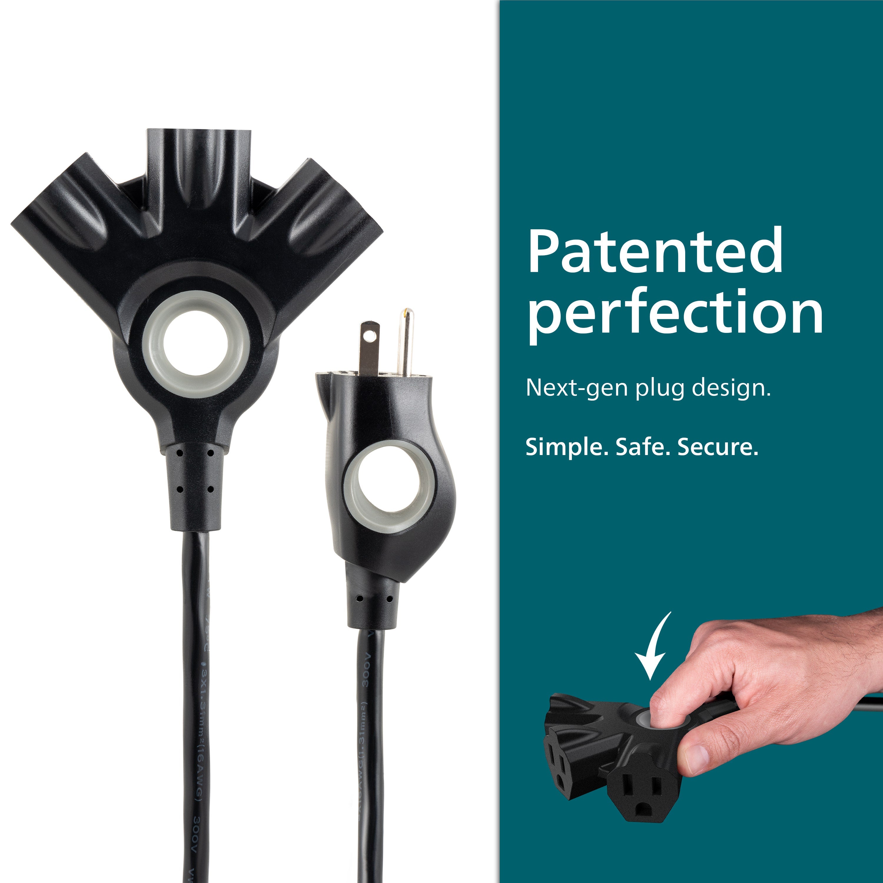 Philips EZGrip™ 3-Outlet 8ft. Indoor/Outdoor Extension Cord, Black