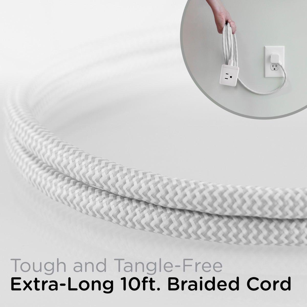 Cordinate 3-Outlet 2-USB 10ft. Braided Extension Cord Cube, White
