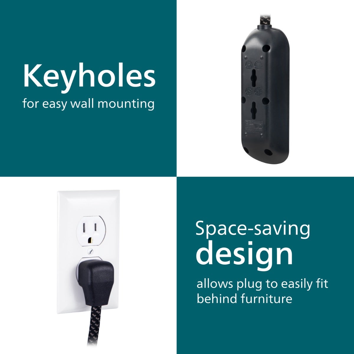 Philips 3-Outlet 8ft. Extension Cord With Surge Protection, Black