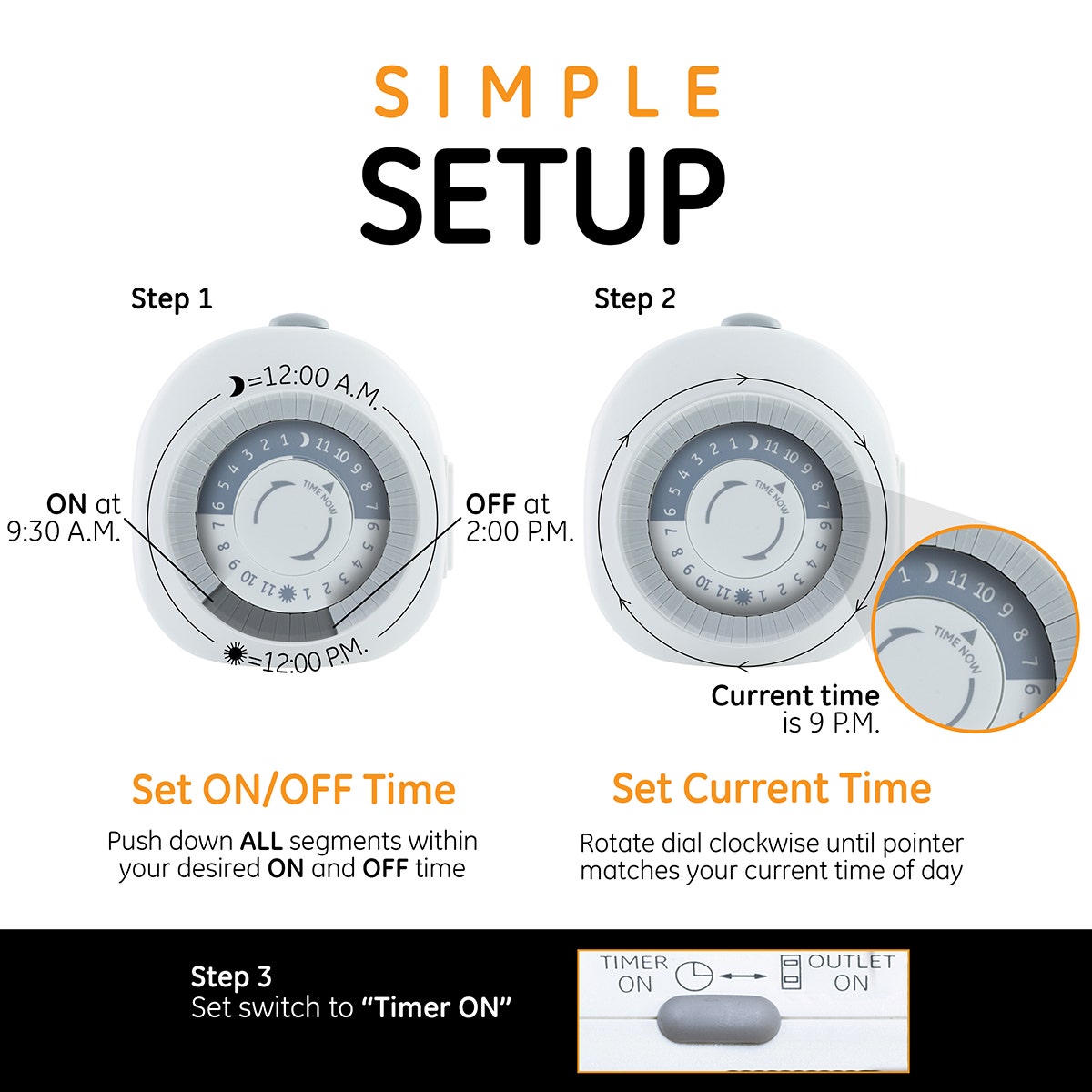 GE Indoor Plug-In 24-Hour Heavy Duty Mechanical Timer, White