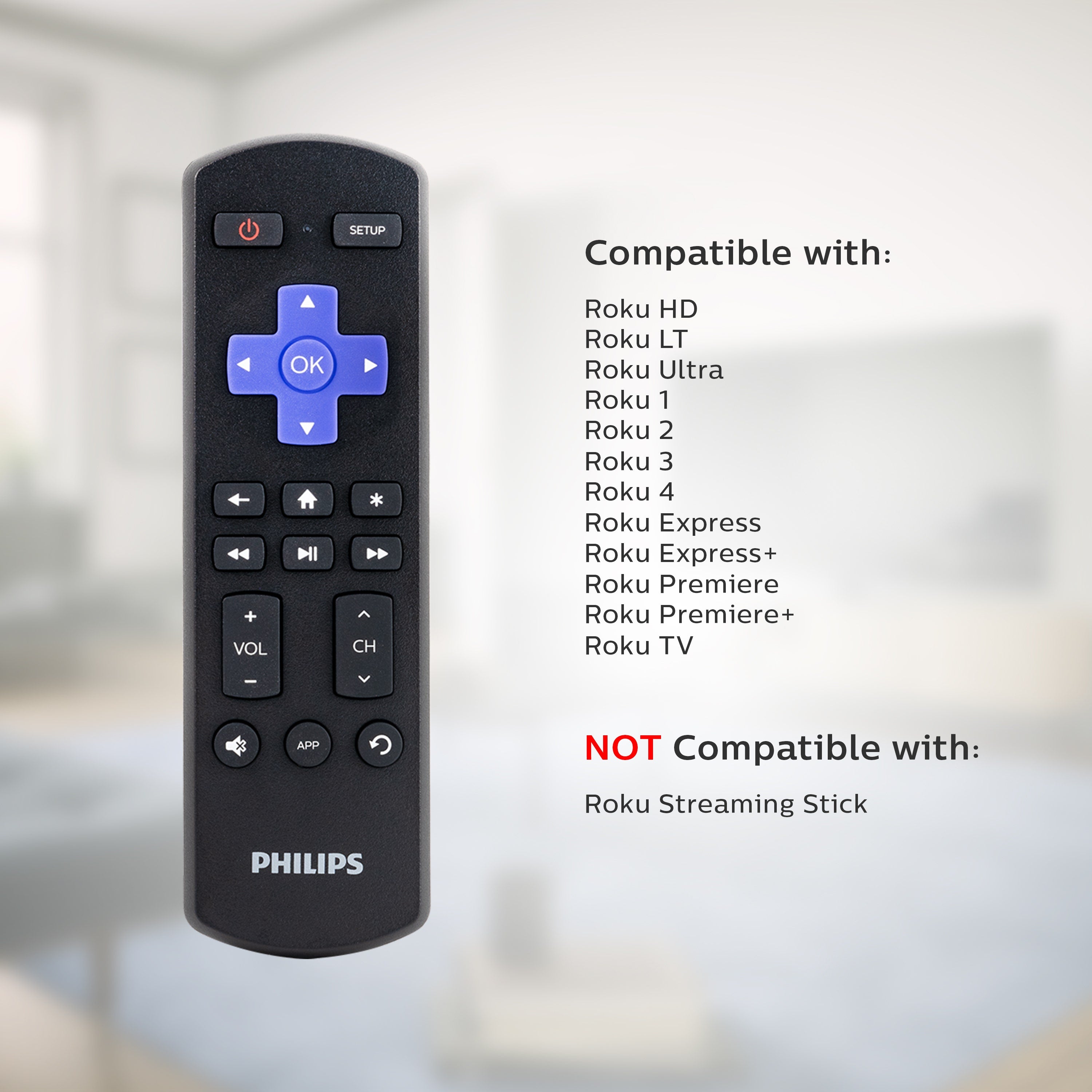 Philips Roku TV Replacement Remote, Black