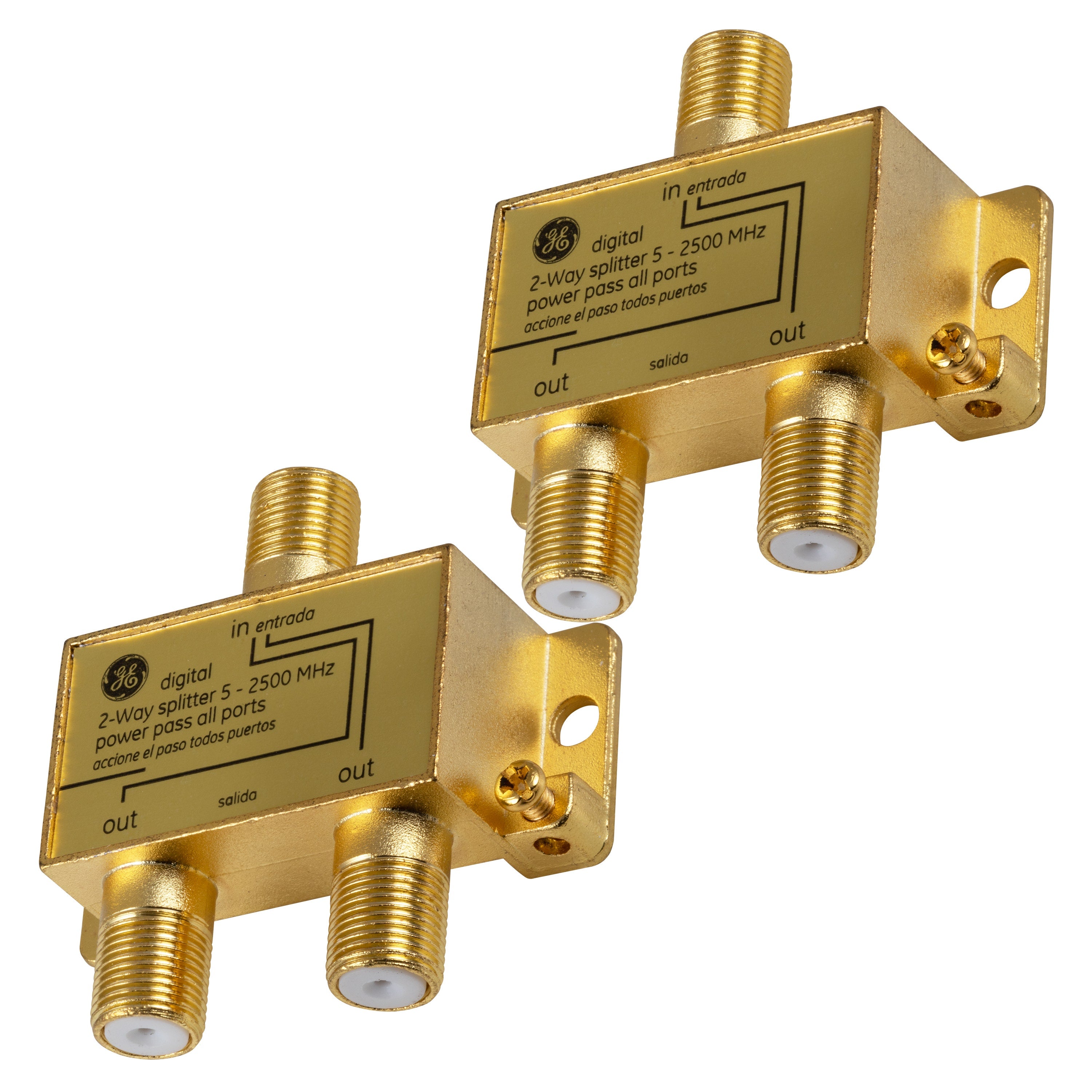 GE 2-Way Video Cable Splitter, 2 Pack