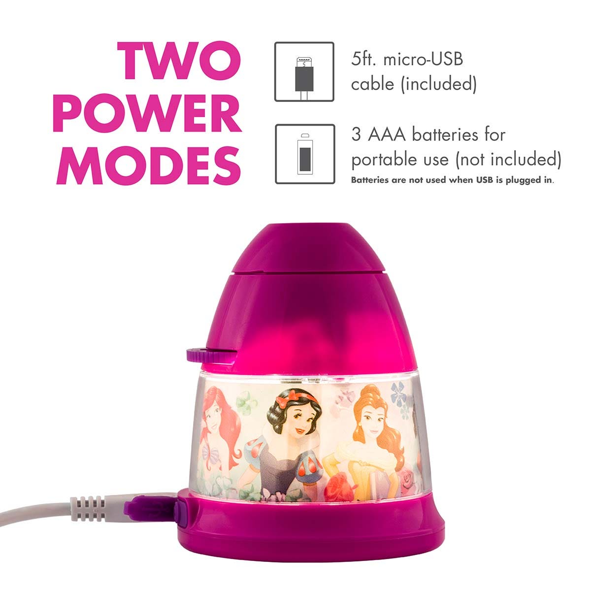 Projectables Disney Princesses Tabletop 8-Image LED Night Light, Pink