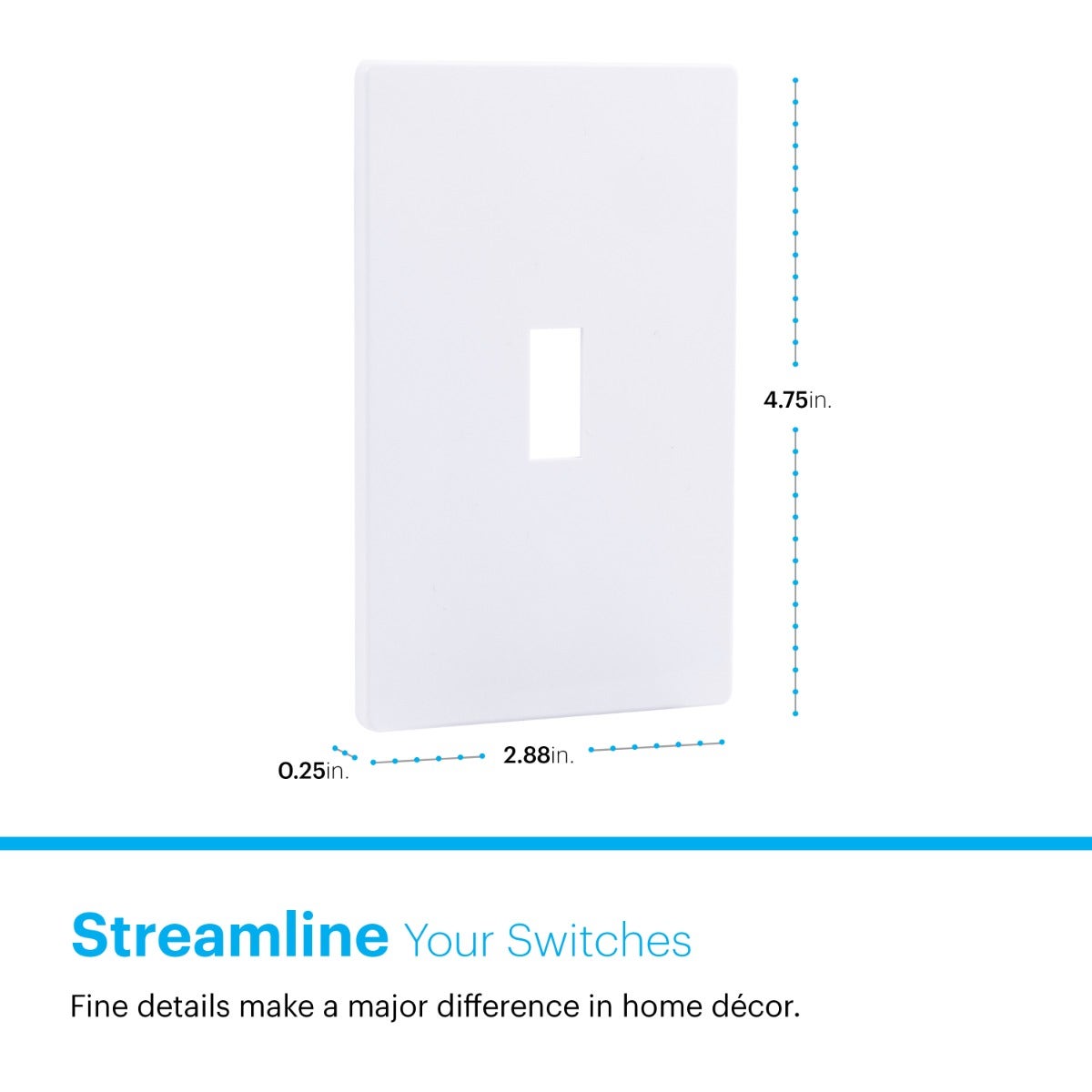 Power Gear Single Toggle Screwless Wall Plate, White, 10 Pack