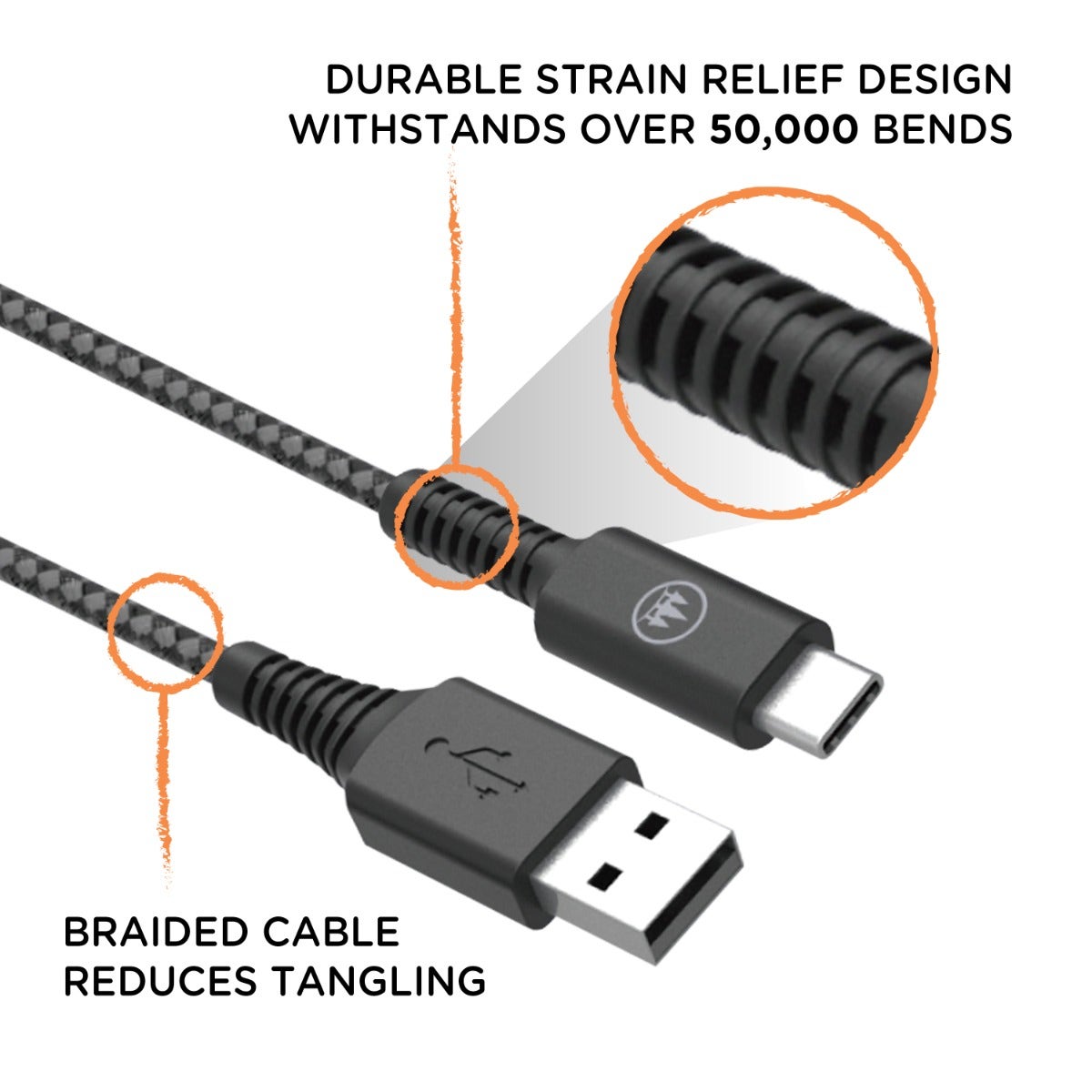 EcoSurvivor 8ft. USB-A to USB-C Charging Cable with Braided Cord, Black/Gray