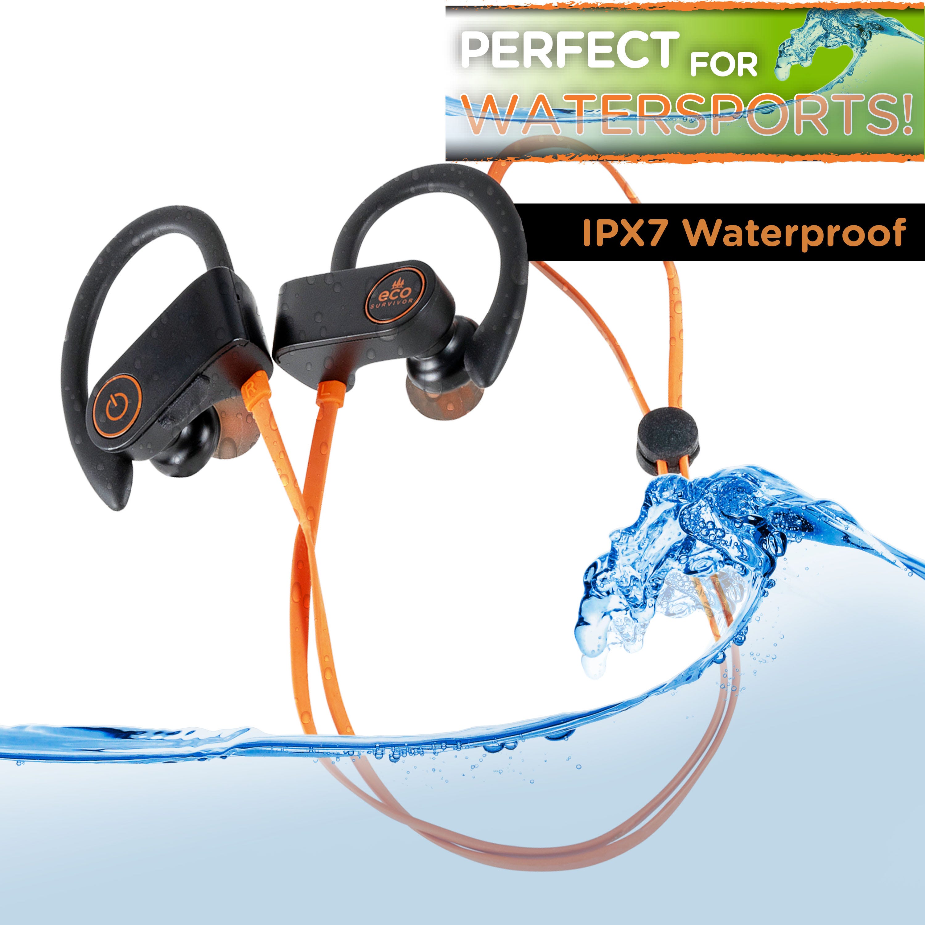 EcoSurvivor IPX7 Bluetooth Waterproof Earbuds, Black