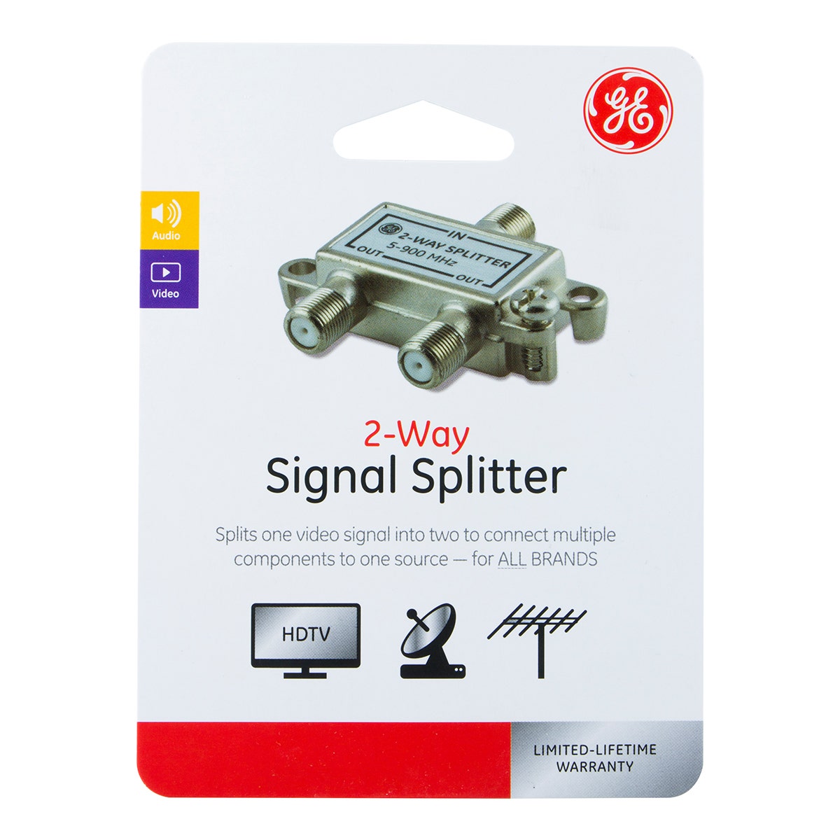 GE 2-Way Signal Splitter, Silver
