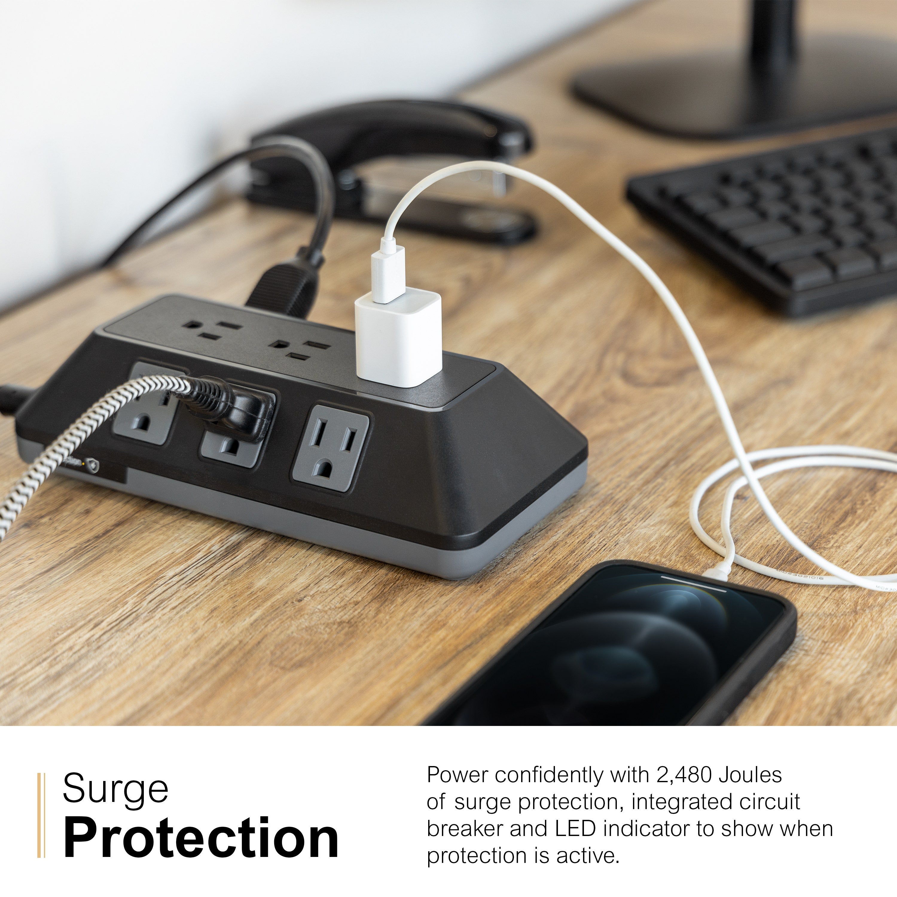 GE 9-Outlet 8ft. Surge Protector with Adapter-Spaced Outlets, Black