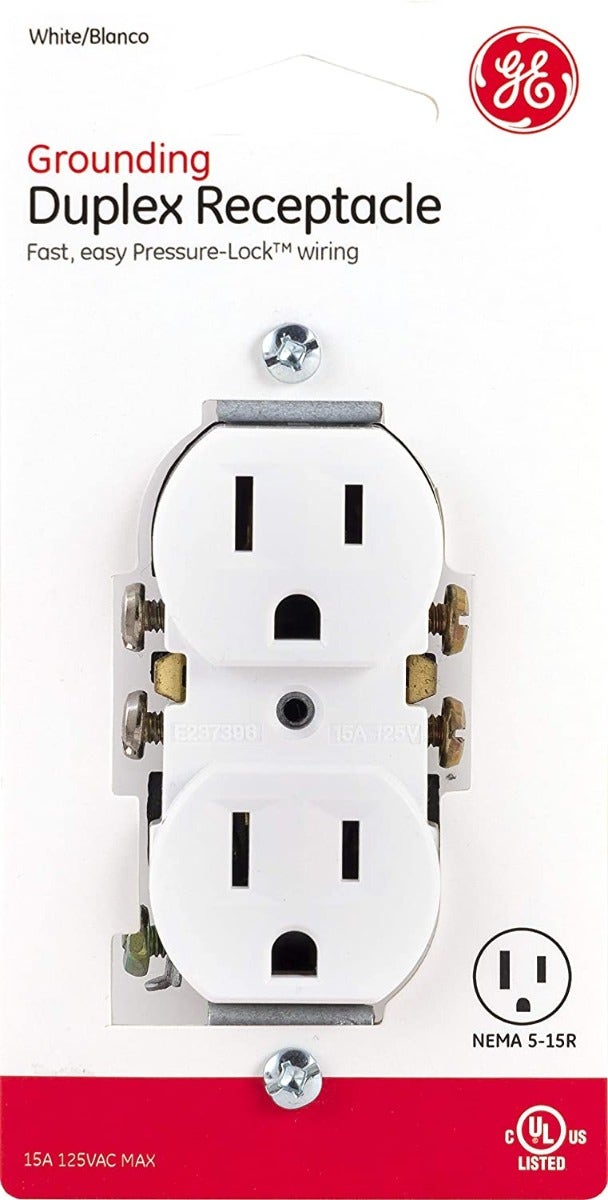 GE Grounding Duplex Receptacle, White