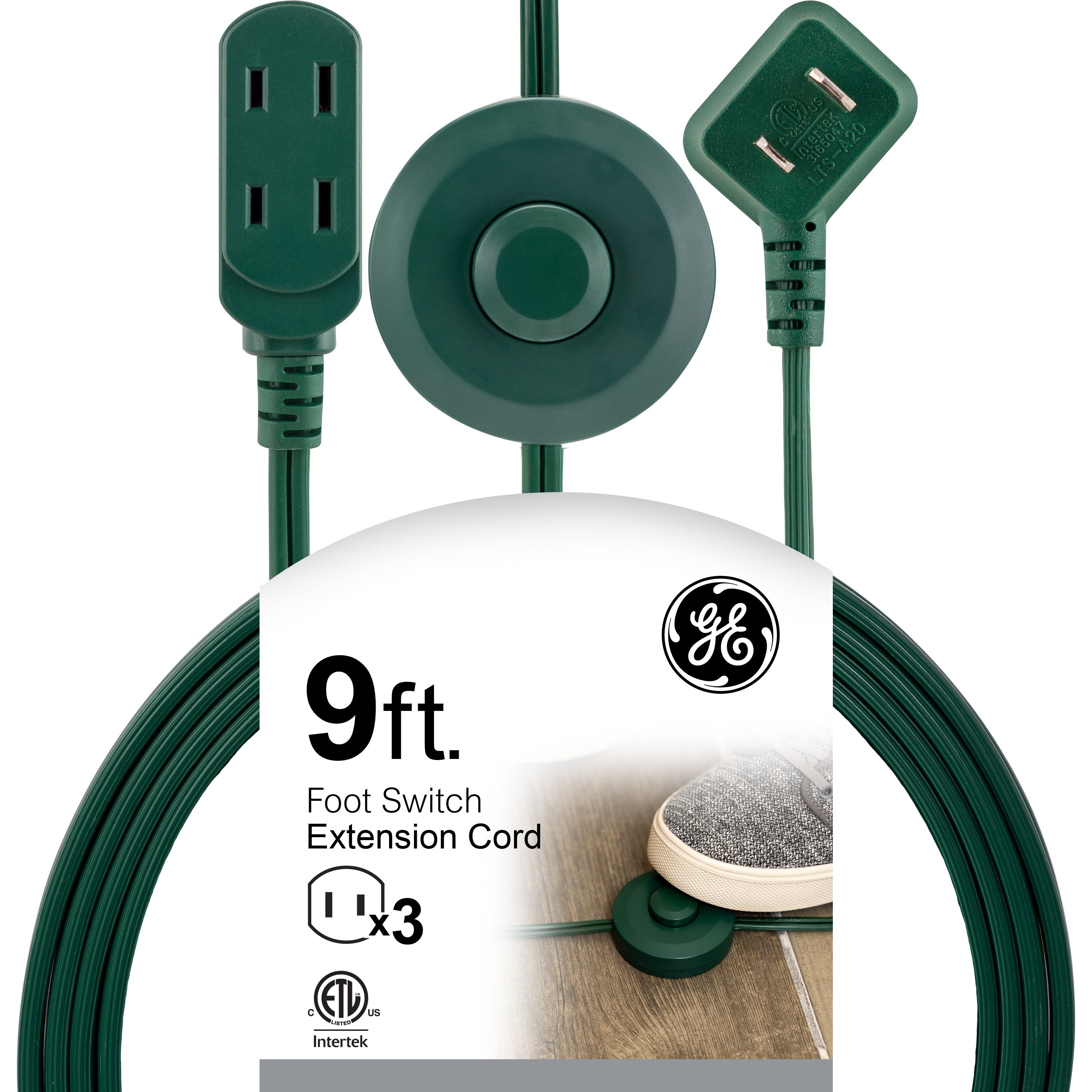 GE 3-Outlet 9ft. Extension Cord with Footswitch, Green