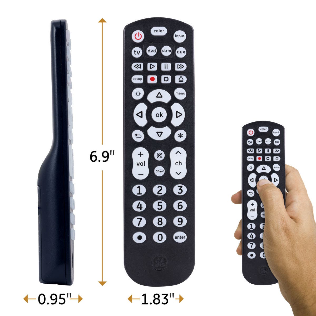 GE UltraPro 4-Device Color Changing Backlight Universal Remote, Black