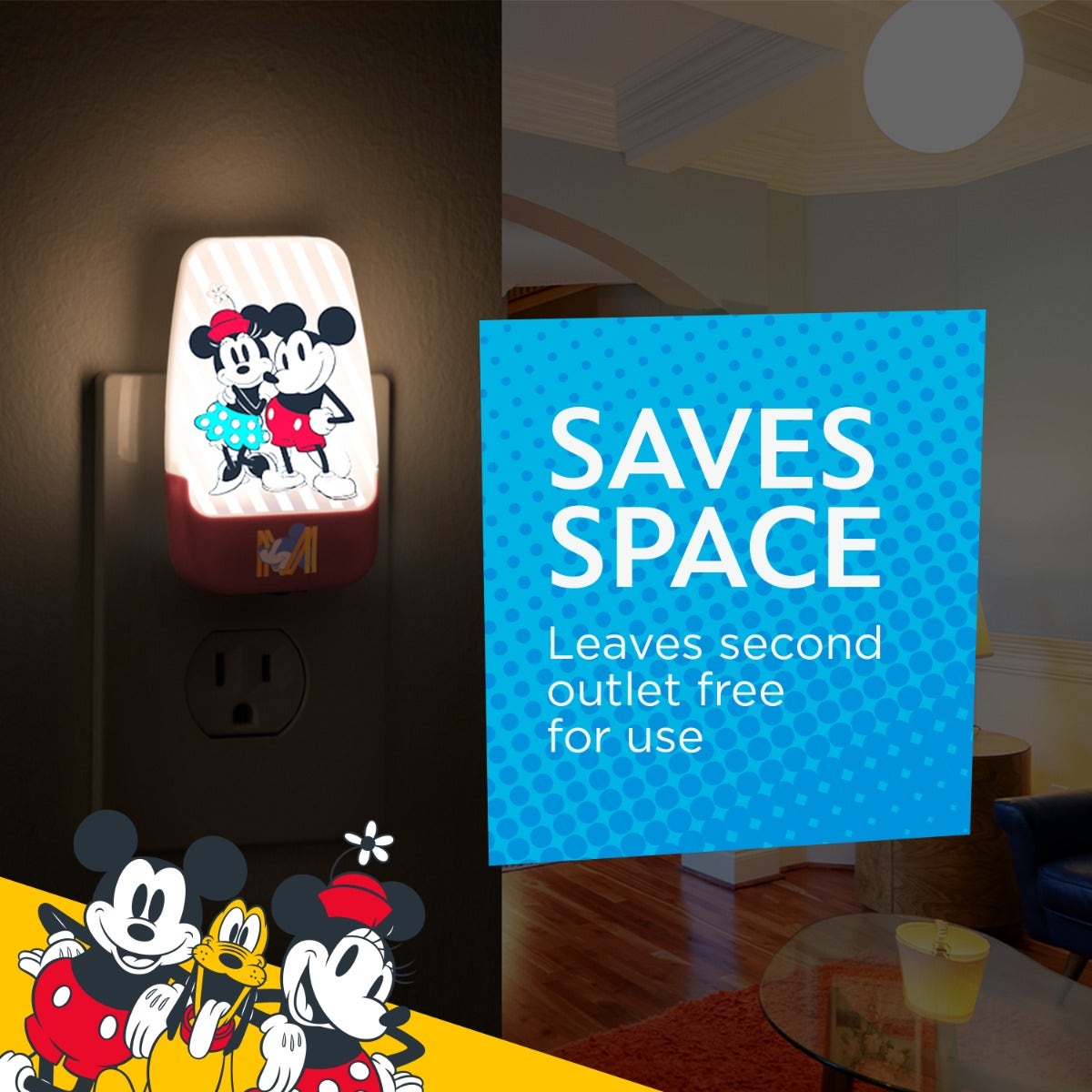 Disney Mickey & Minnie Light Sensing LED Night Light, Red