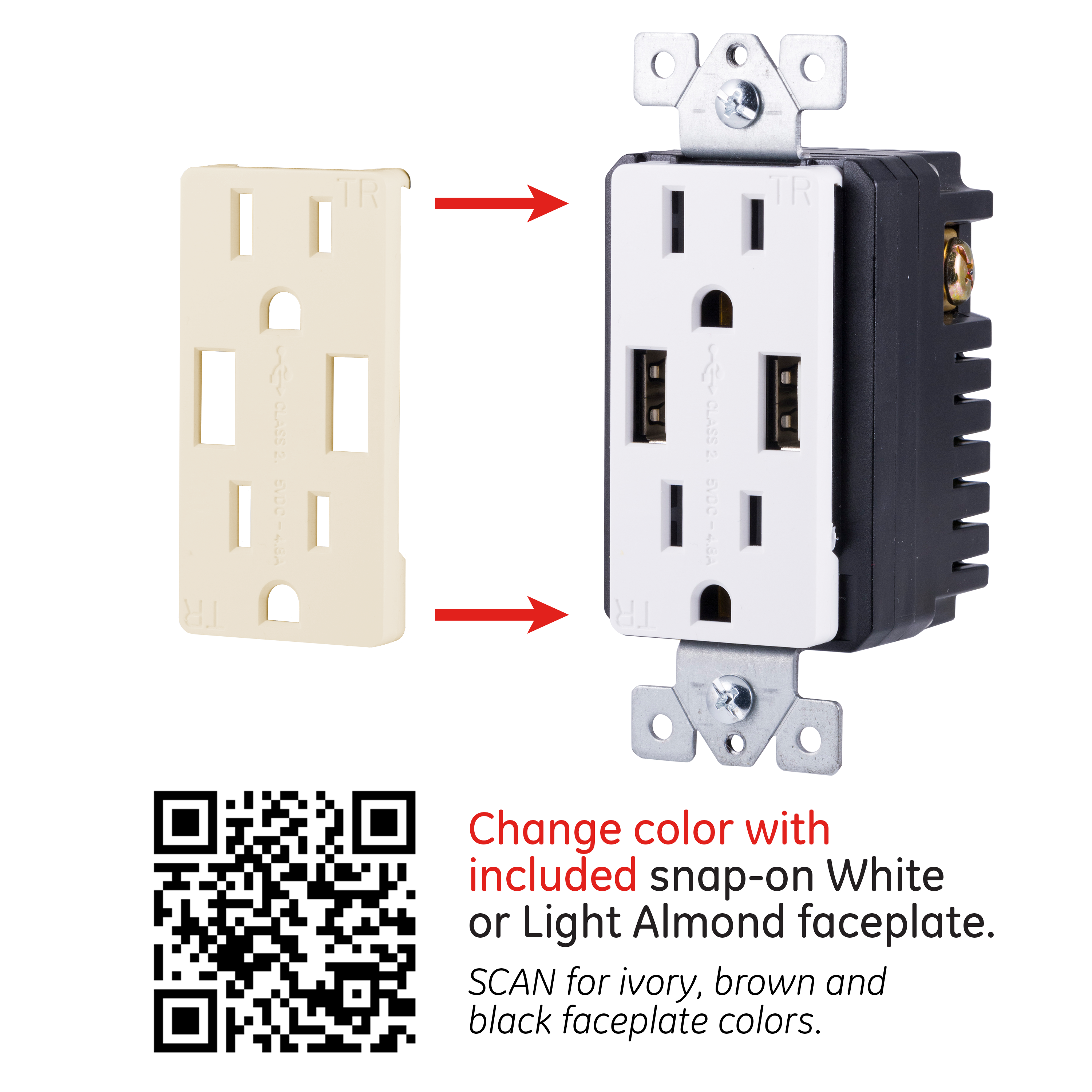 GE UltraPro 2-Outlet 2-USB Tamper Resistant Receptacle, White