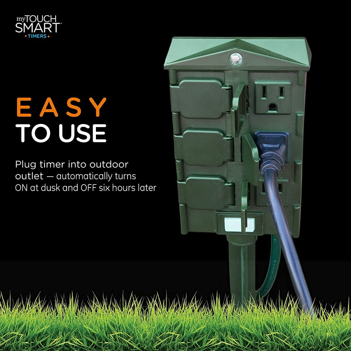 myTouchSmart Outdoor 6-Outlet Light Sensing Yard Stake Timer with 6ft. Cord, Green