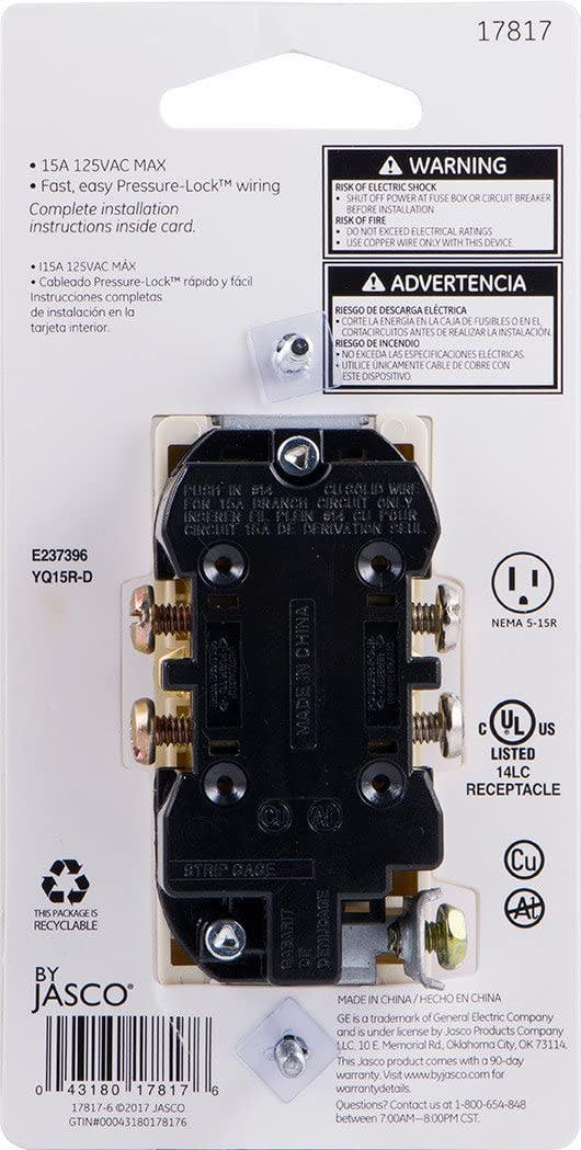 GE Grounding Duplex Designer Receptacle, Light Almond