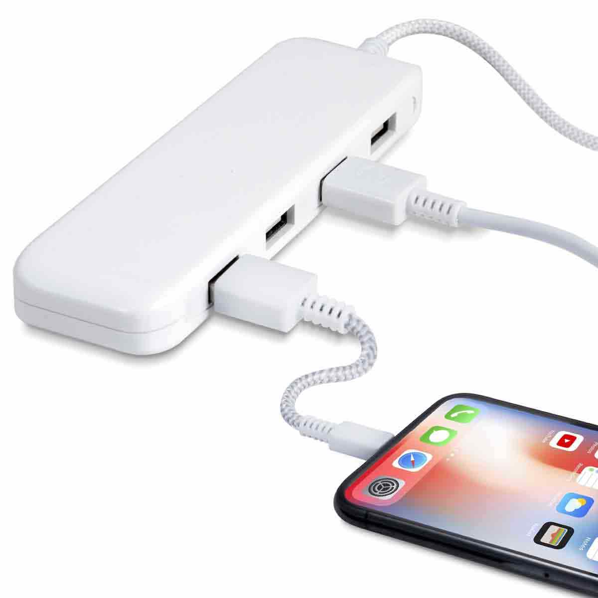 GE UltraPro 4-USB 6ft. Power Strip with Braided Cord, White