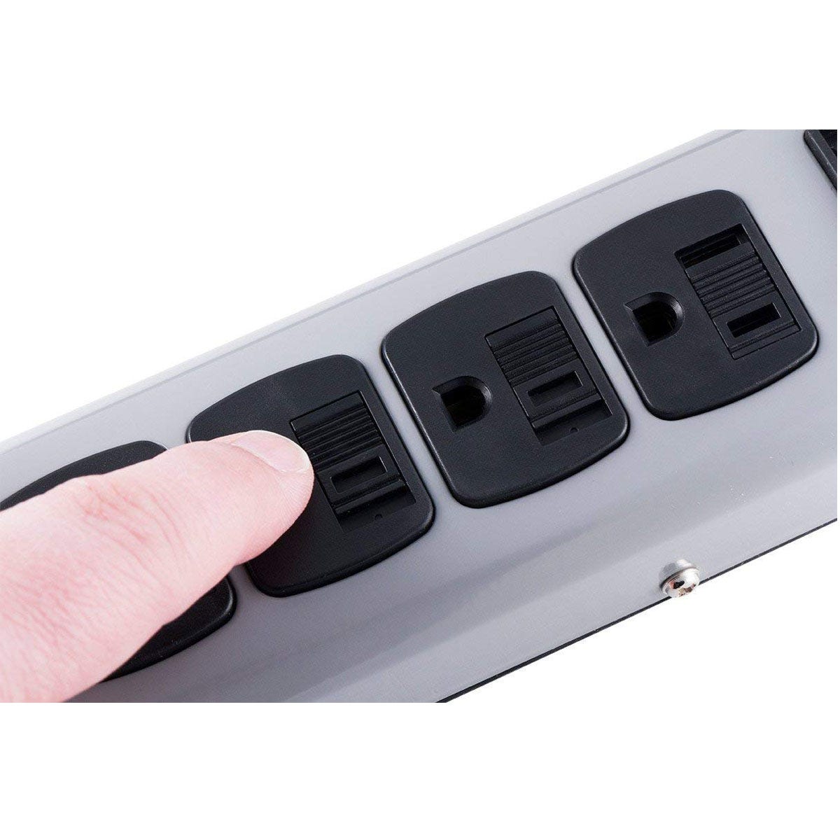 GE 6-Outlet 8ft. Surge Protector with Slide-to-Close Safety Covers, Gray