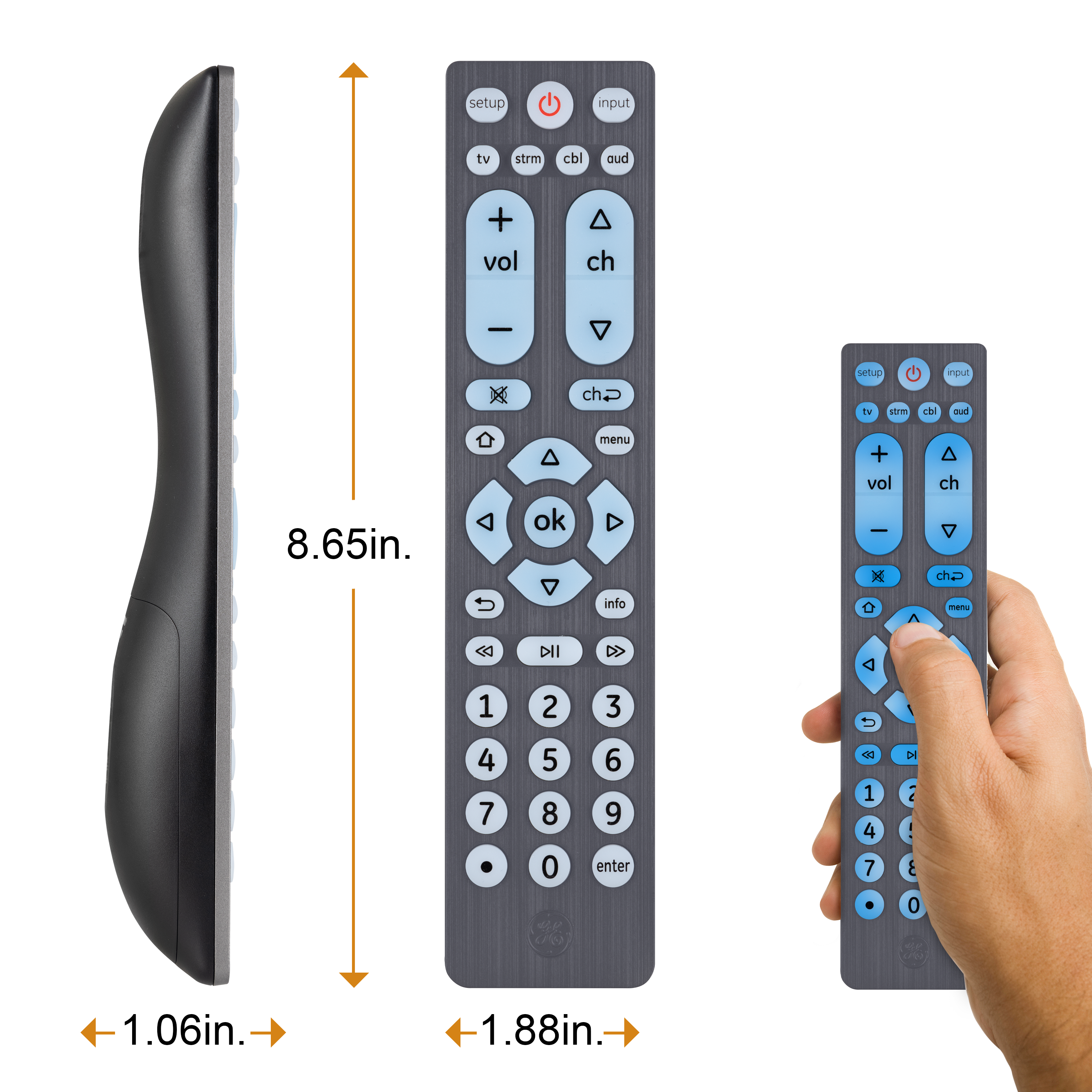 GE 4-Device Backlit Universal Remote Control, Brushed Graphite