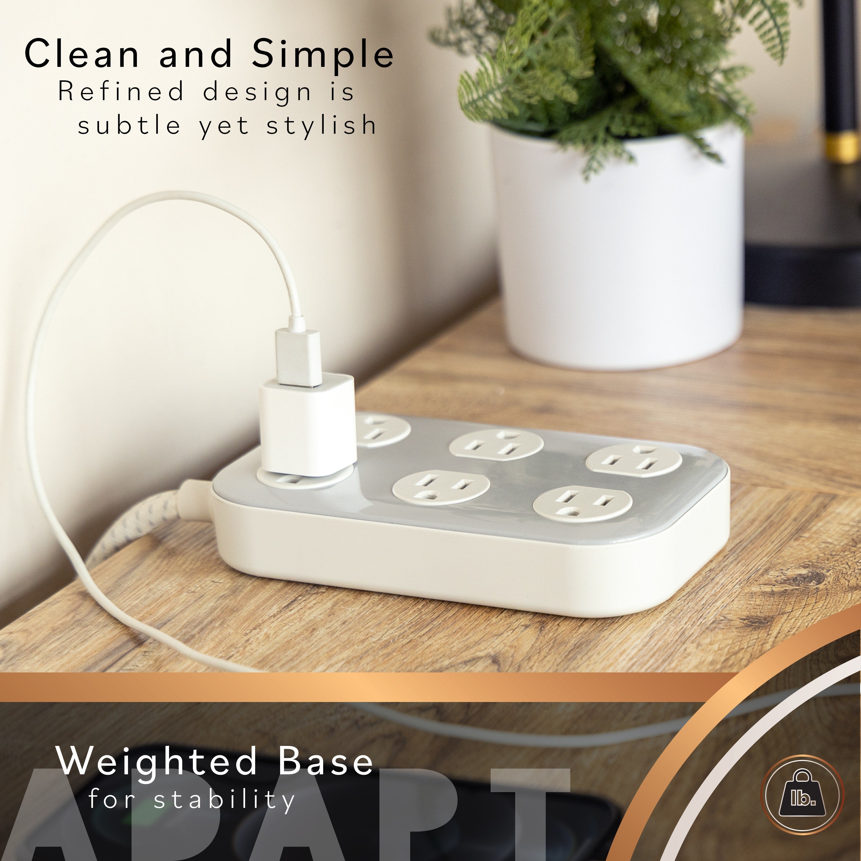 Cordinate ADAPT 6-Outlet 4ft. Braided Extension Cord with Surge Protection, Cream/Gray
