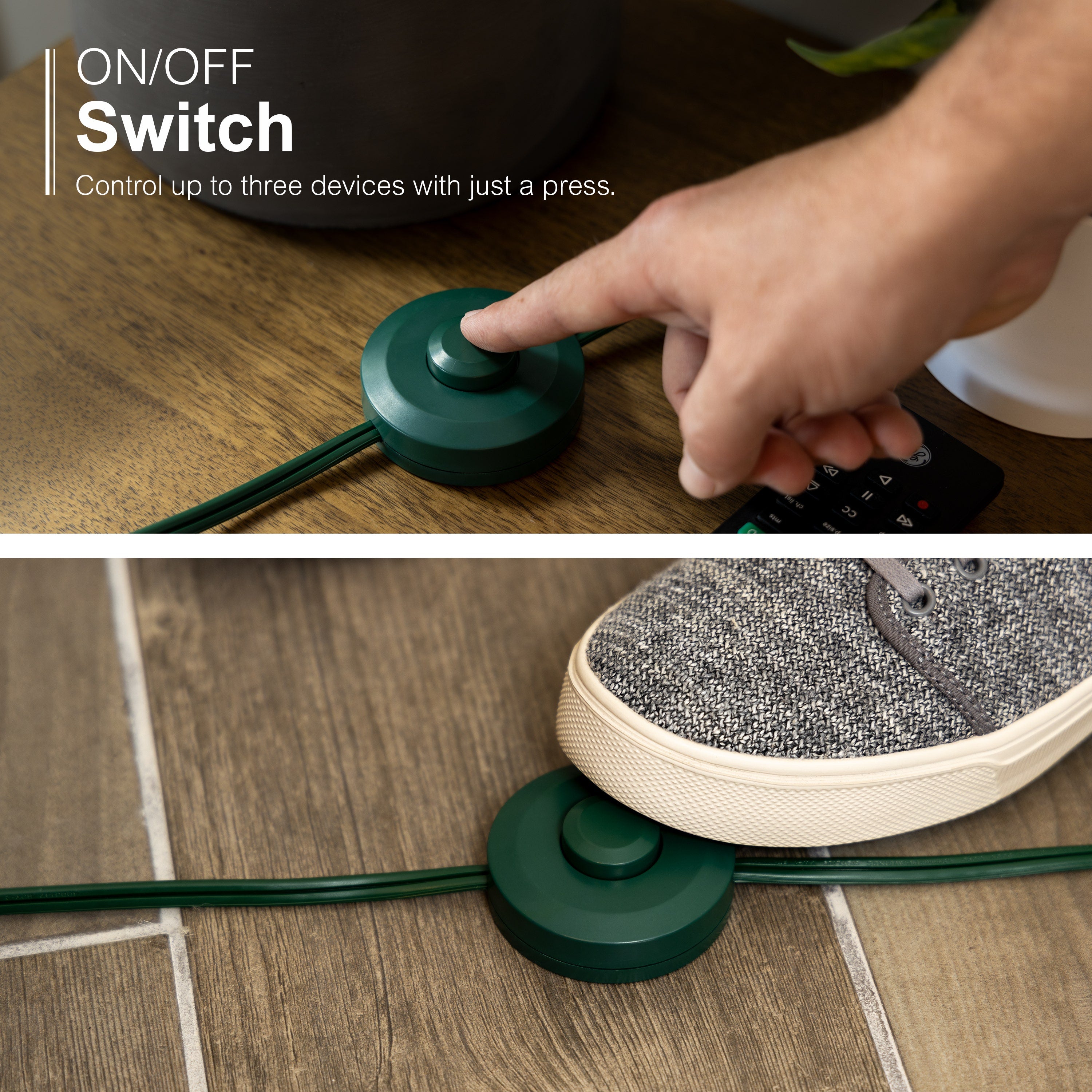 GE 3-Outlet 9ft. Extension Cord with Footswitch, Green