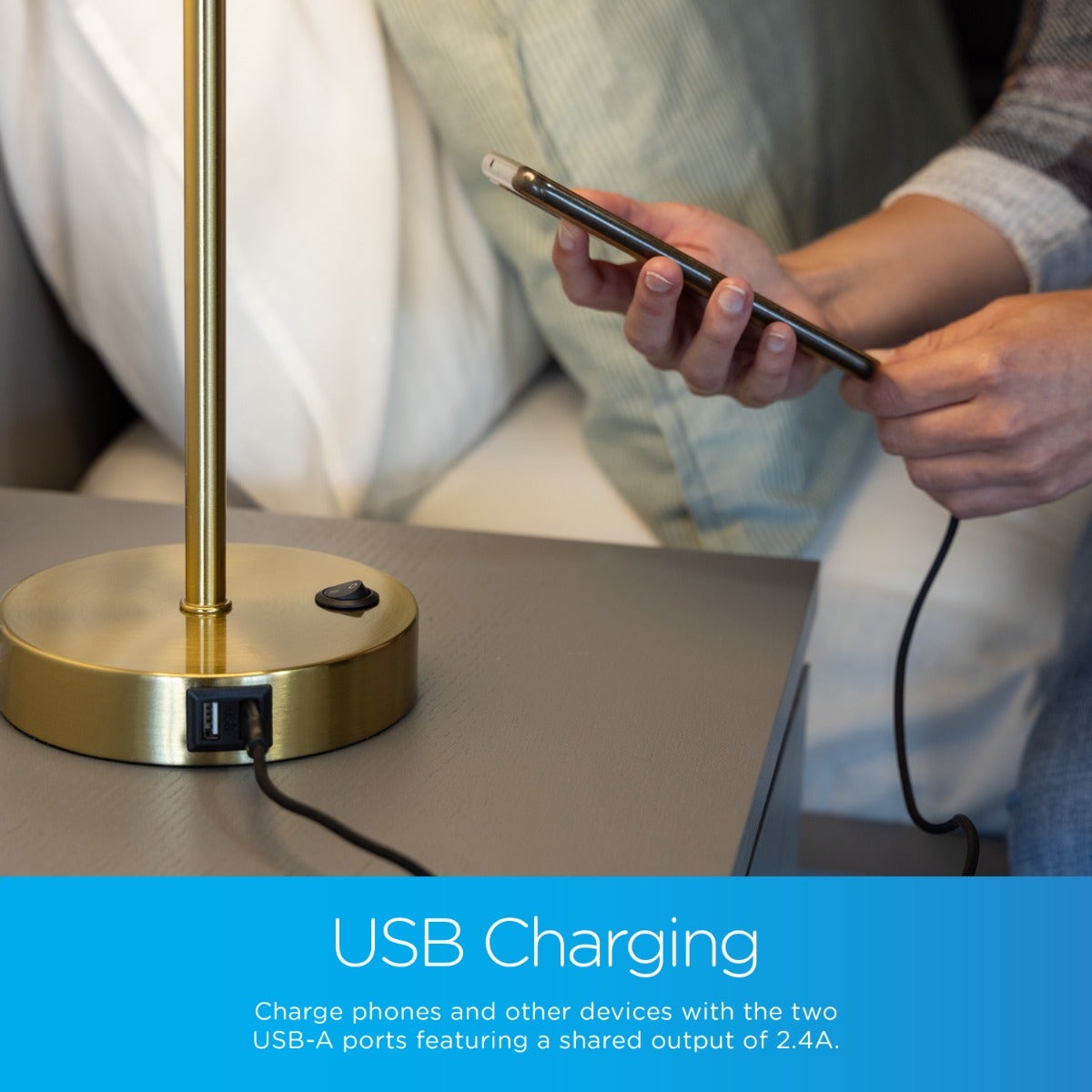Enbrighten WiFi VIBE Color-Changing LED Tabletop Lamp with USB Charging, Brass