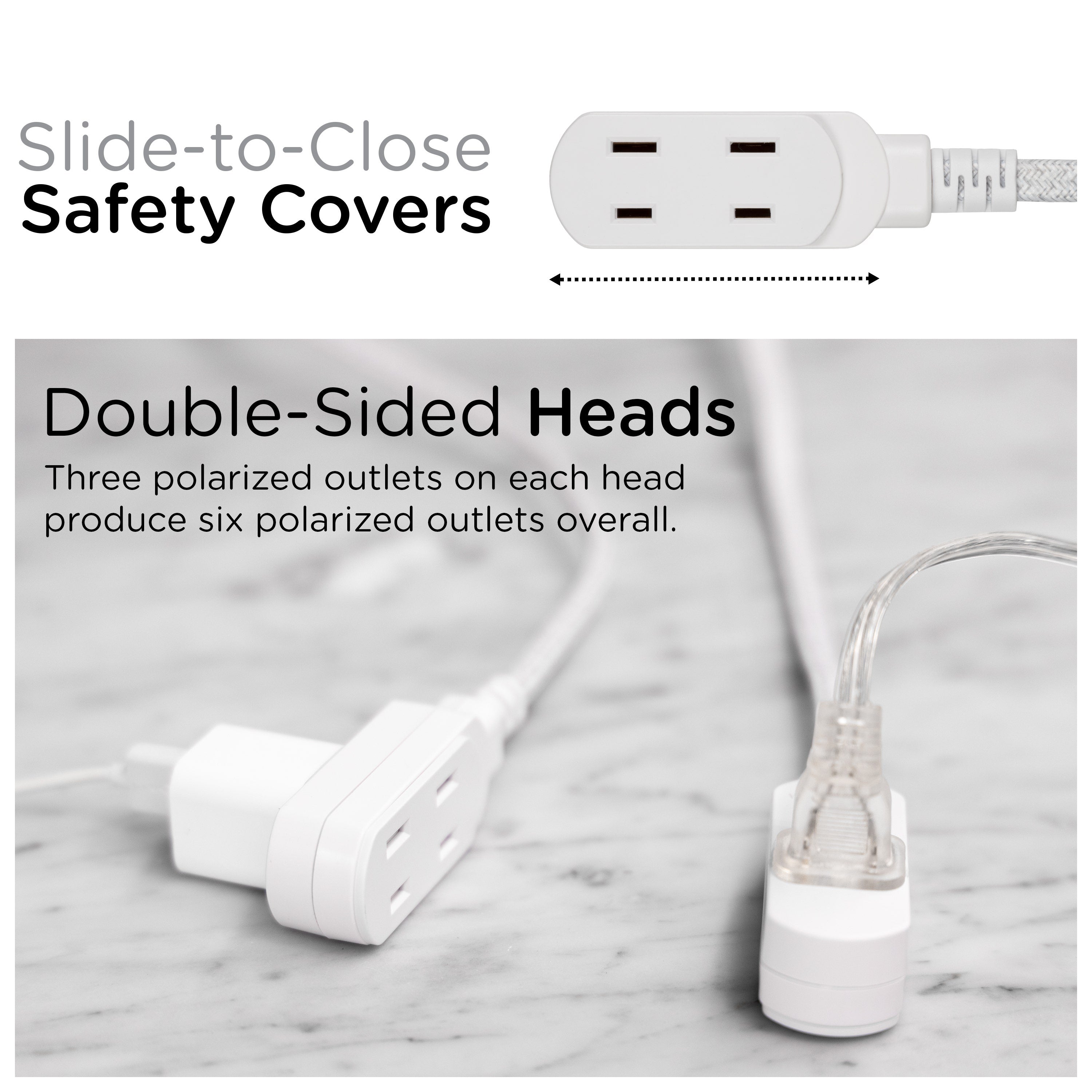 Cordinate 3-Outlet 12ft. Dual Split Extension Cord Braided, Indoor, White