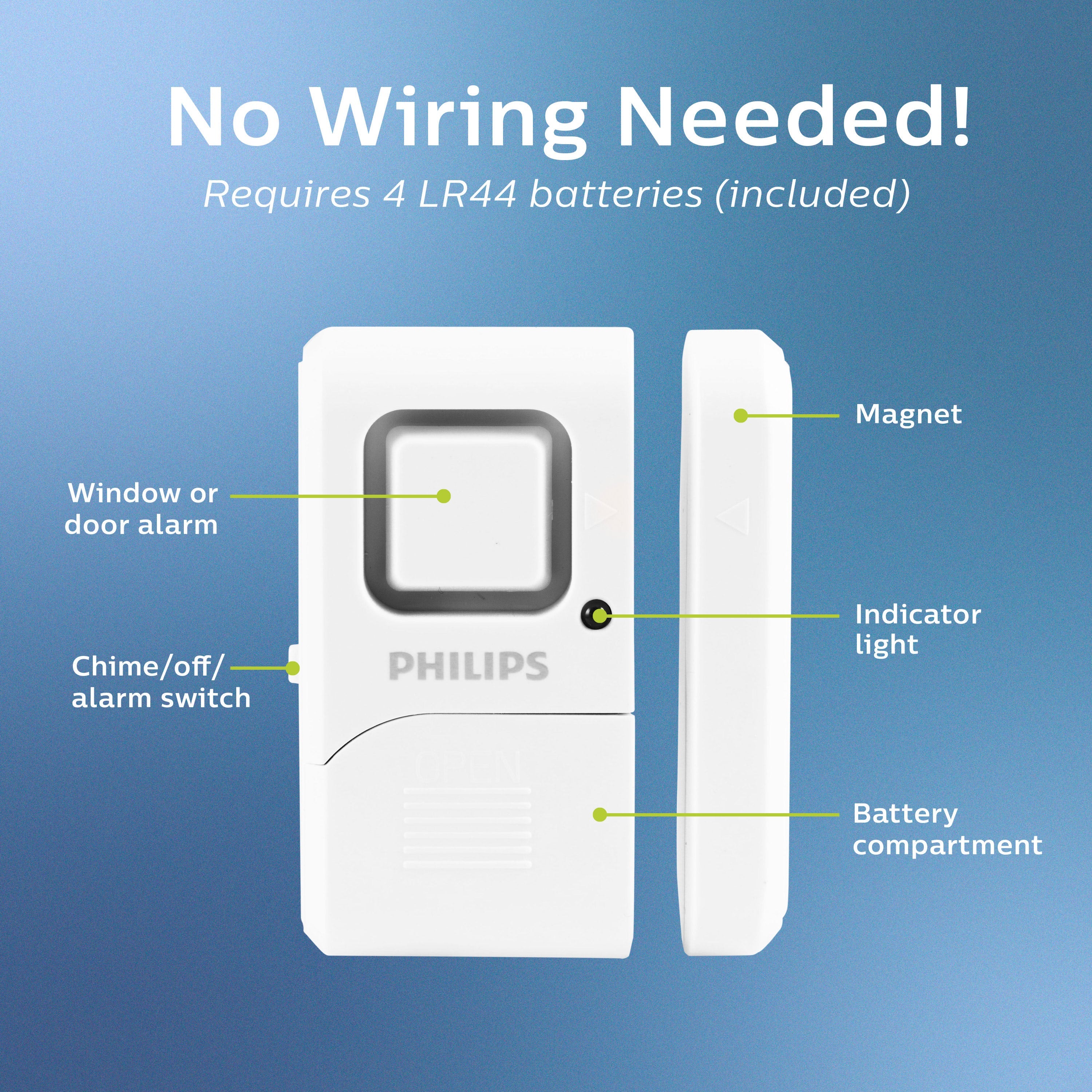 Philips Battery Operated Door Alarm, 4 Pack, White