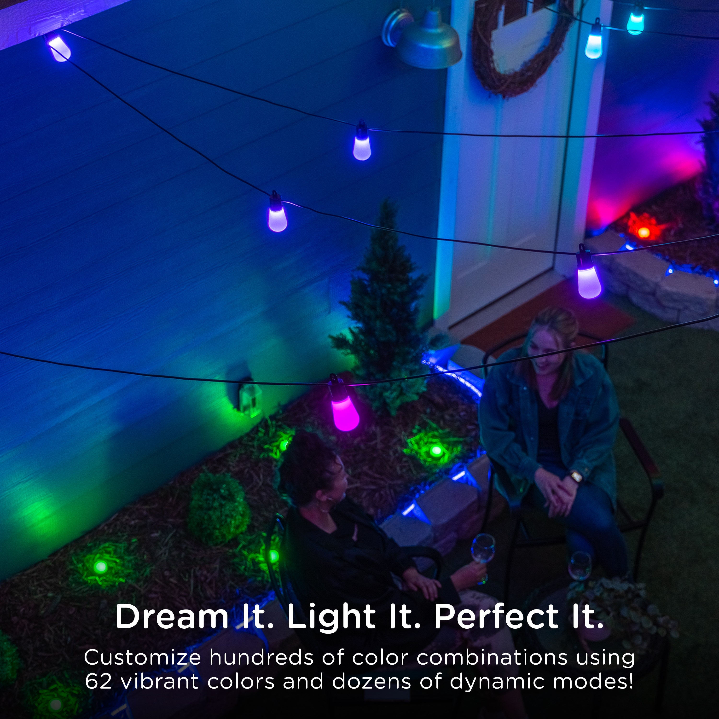 Enbrighten WiFi VIBE Color-Changing Lightweight LED Cafe Lights, 30 Plastic Bulbs, 96ft. Black Cord