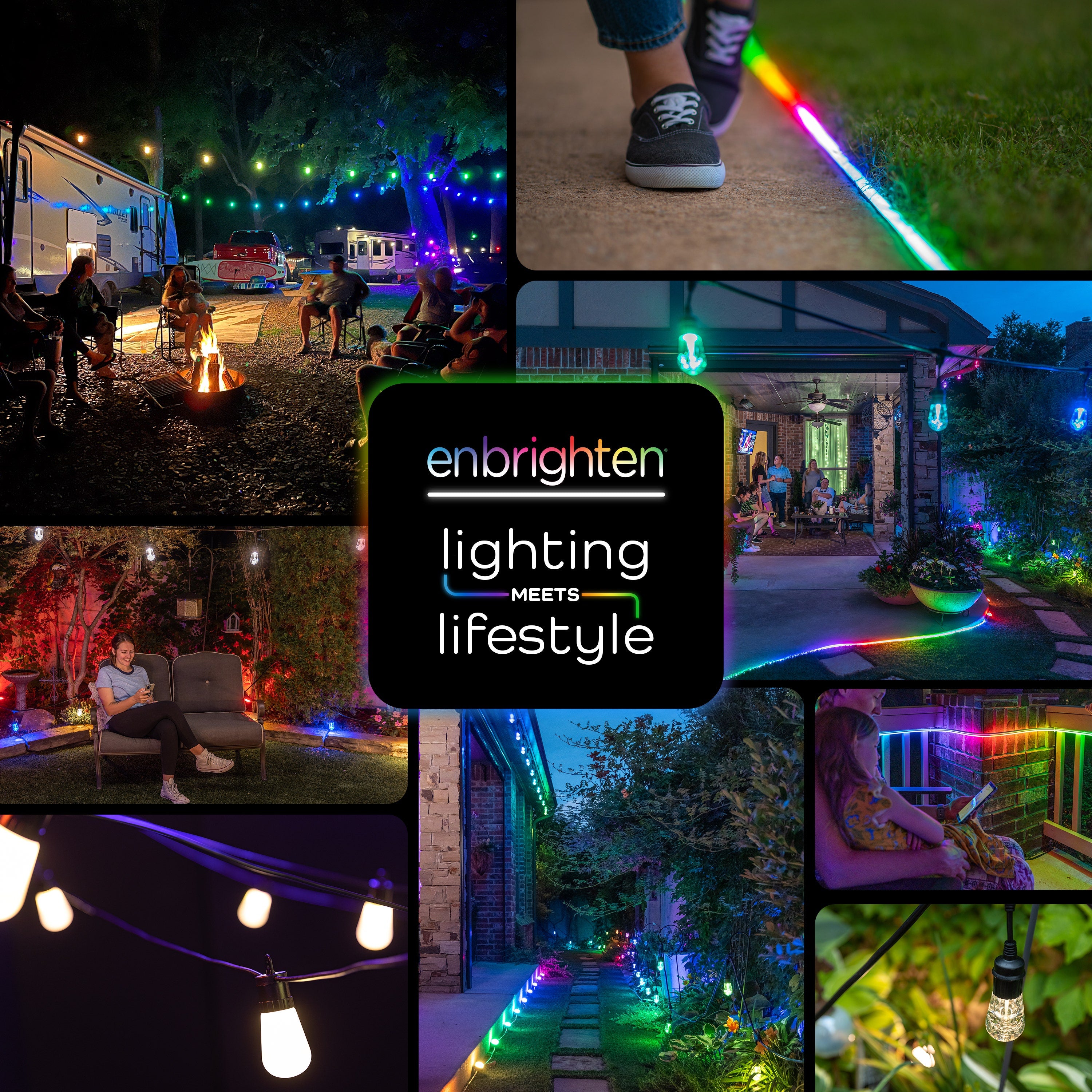 Enbrighten WiFi VIBE Color-Changing Lightweight LED Cafe Lights, 15 Plastic Bulbs, 48ft. Black Cord