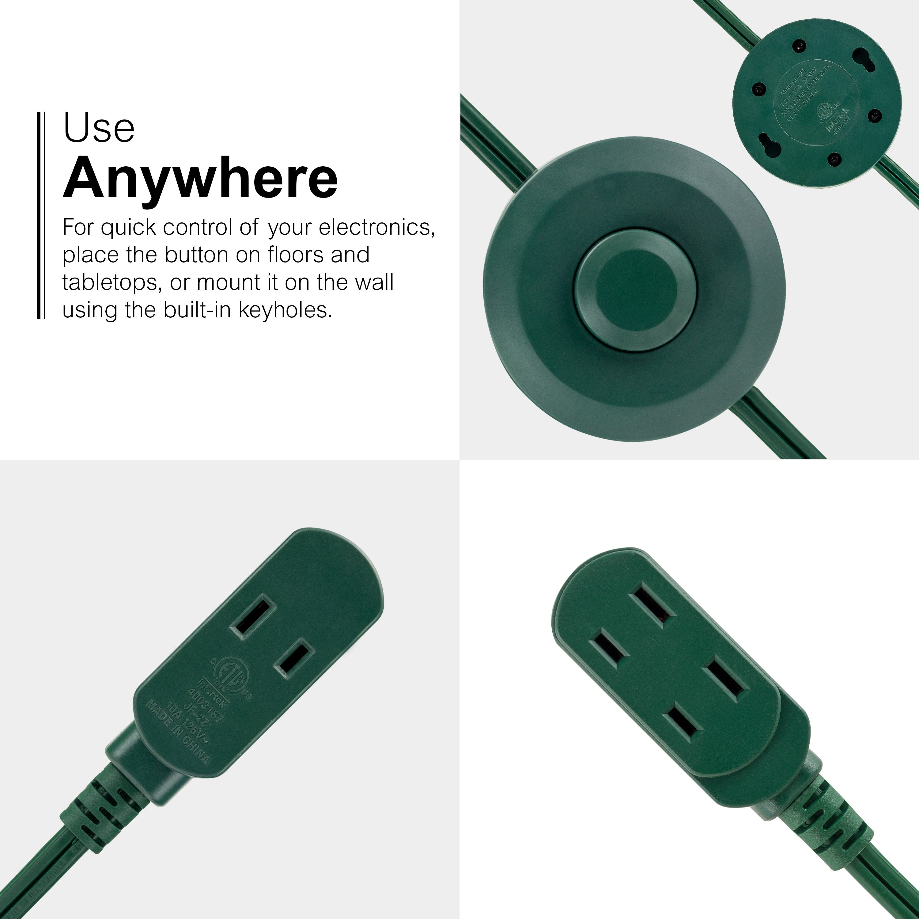 GE 3-Outlet 9ft. Extension Cord with Footswitch, Green