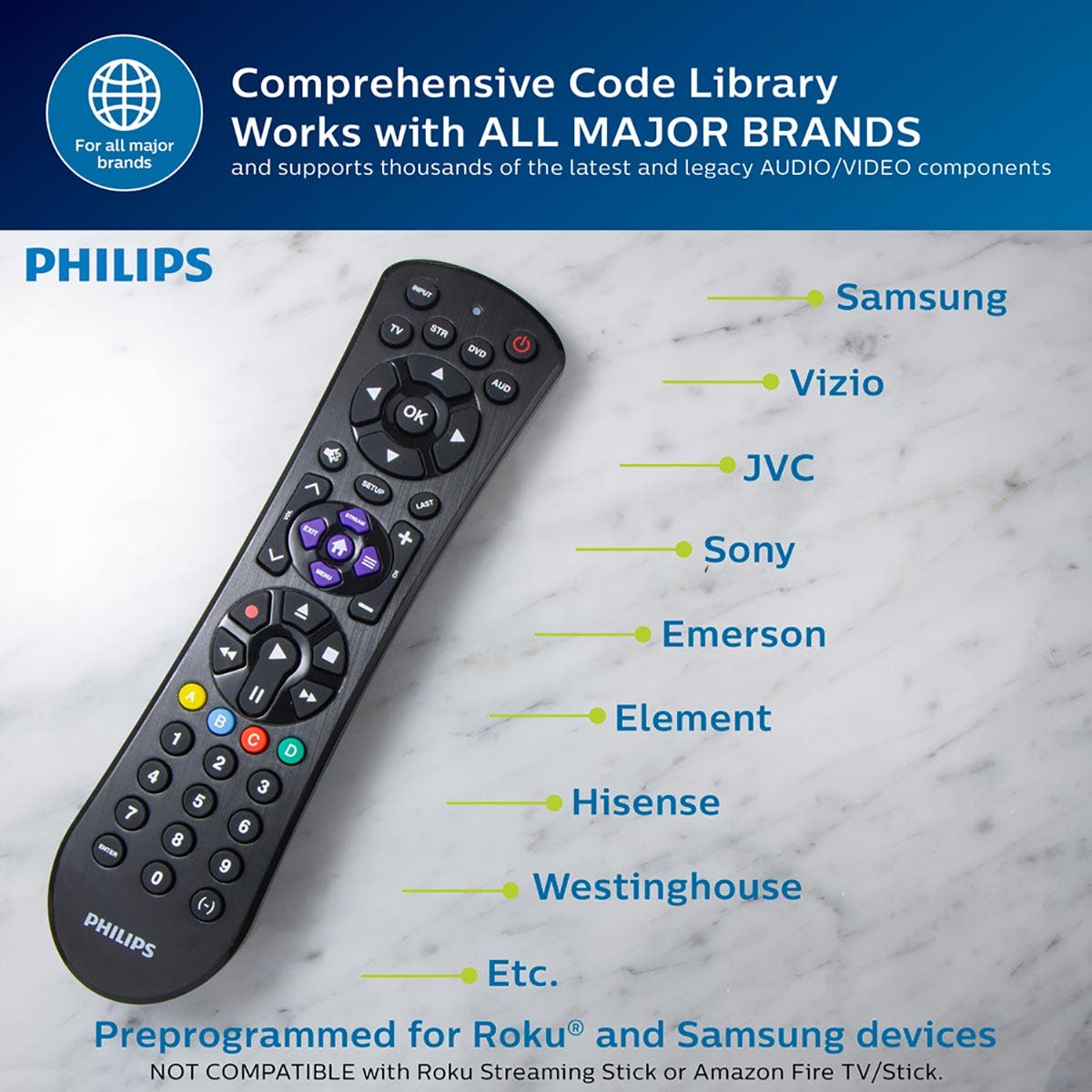 Philips 4-Device Universal Remote, Black