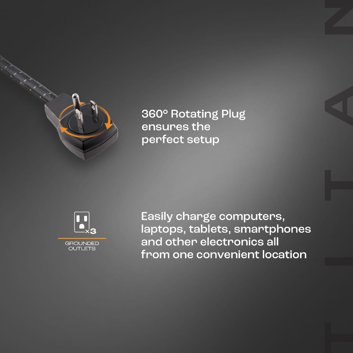 Titan 3-Outlet 4ft. Multicolor LED Braided Extension Cord, Black