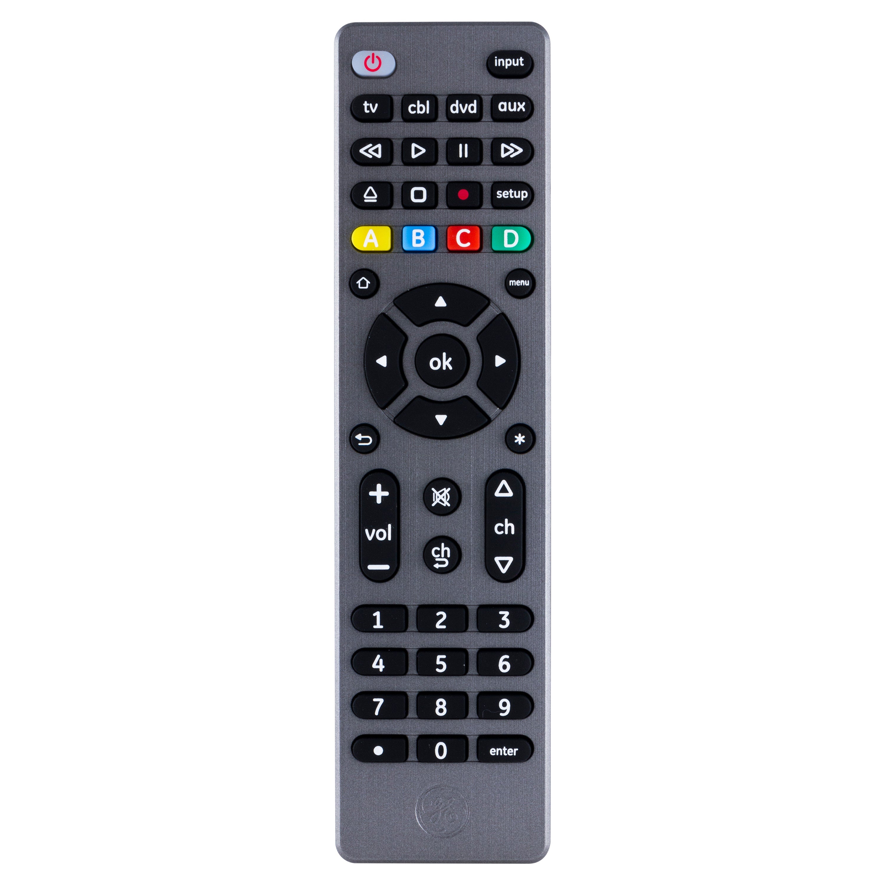 GE 4-Device Universal Remote, Brushed Graphite
