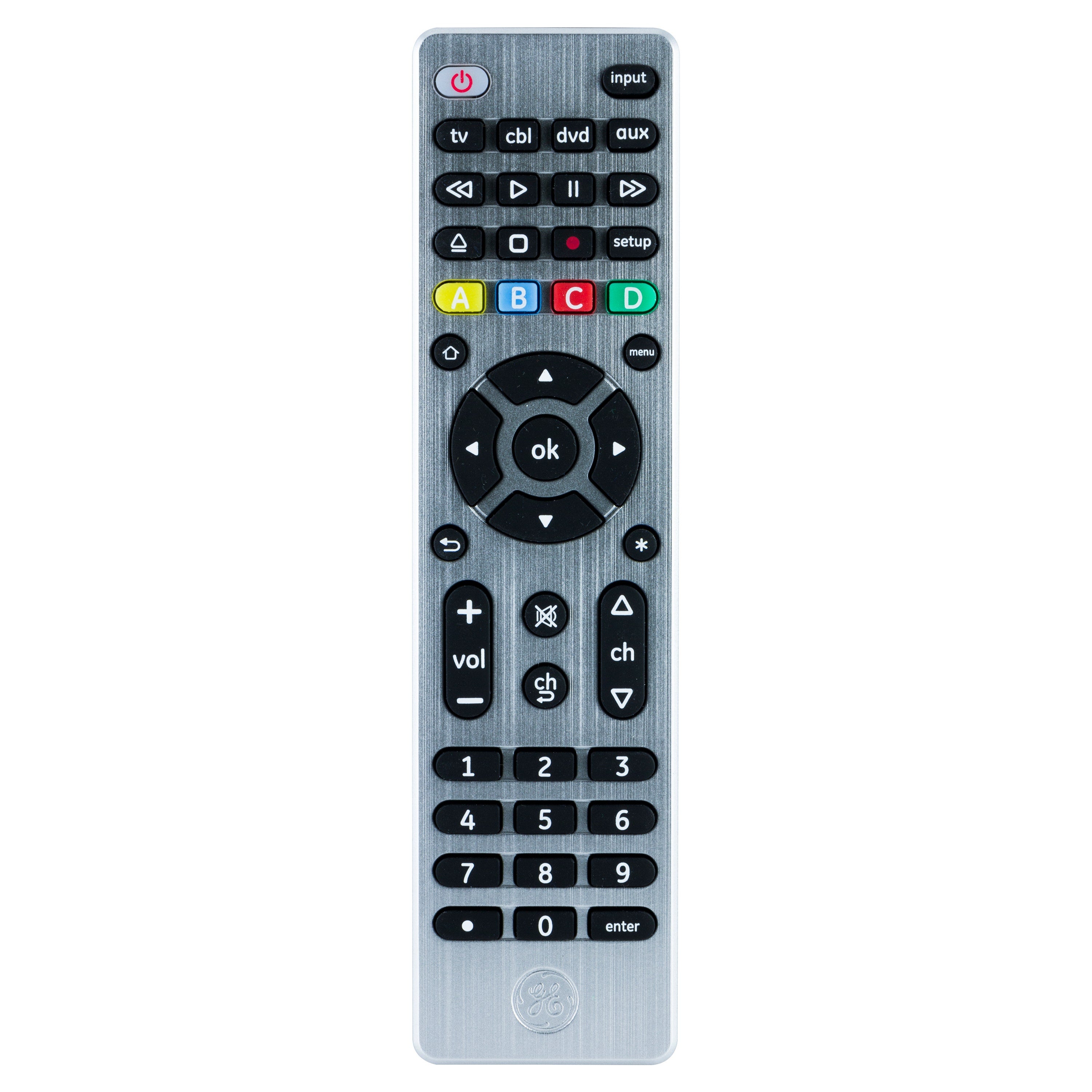 GE 4-Device Universal Remote, Brushed Silver