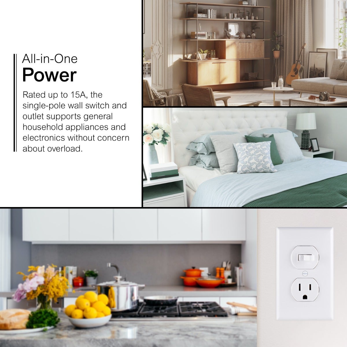GE Wall Switch and Outlet Grounded Receptacle, White