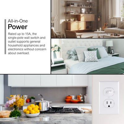GE Wall Switch and Outlet Grounded Receptacle, White