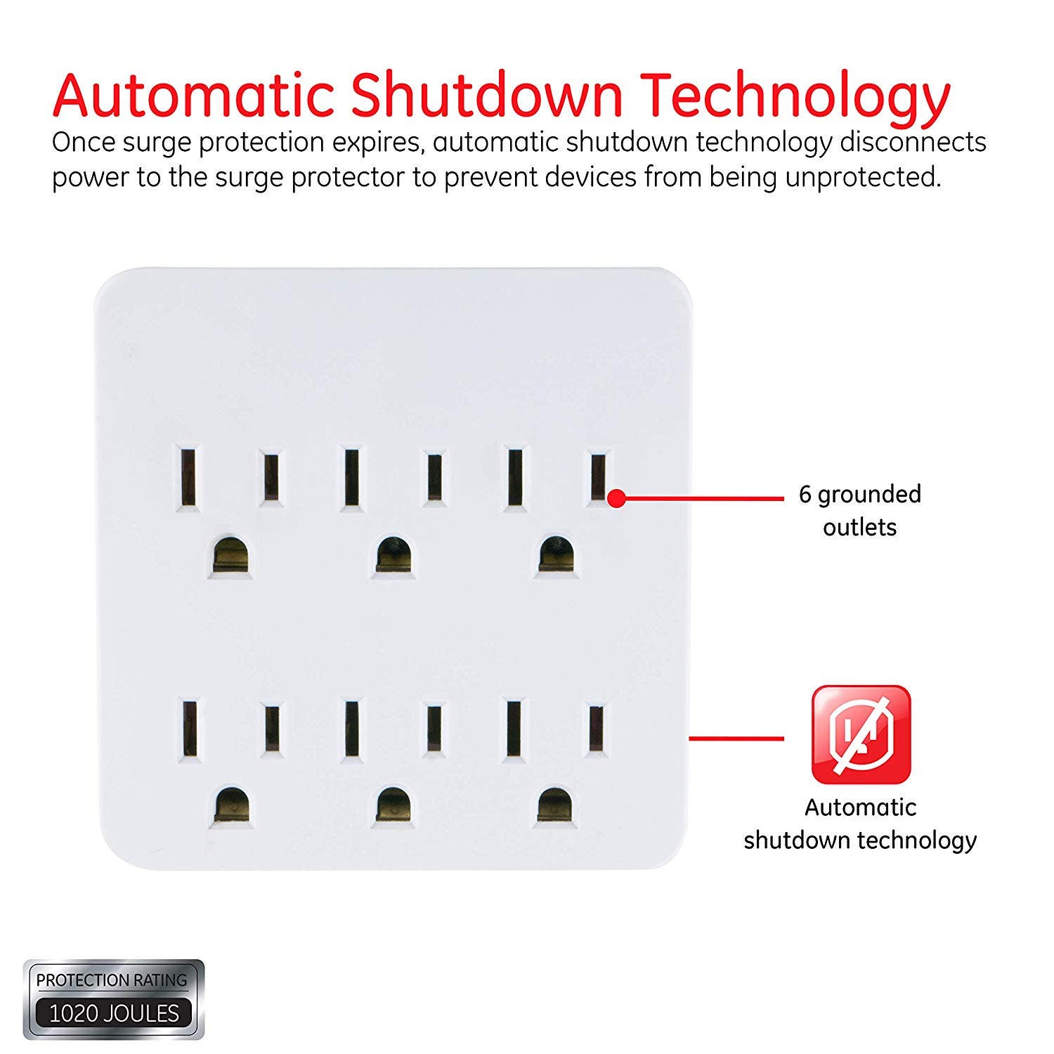 GE 6-Outlet Wall Tap with Surge Protection, White
