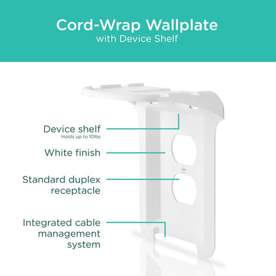 Cordinate Cord-Wrap Duplex Receptacle Wall Plate with Shelf, 2 Pack, White