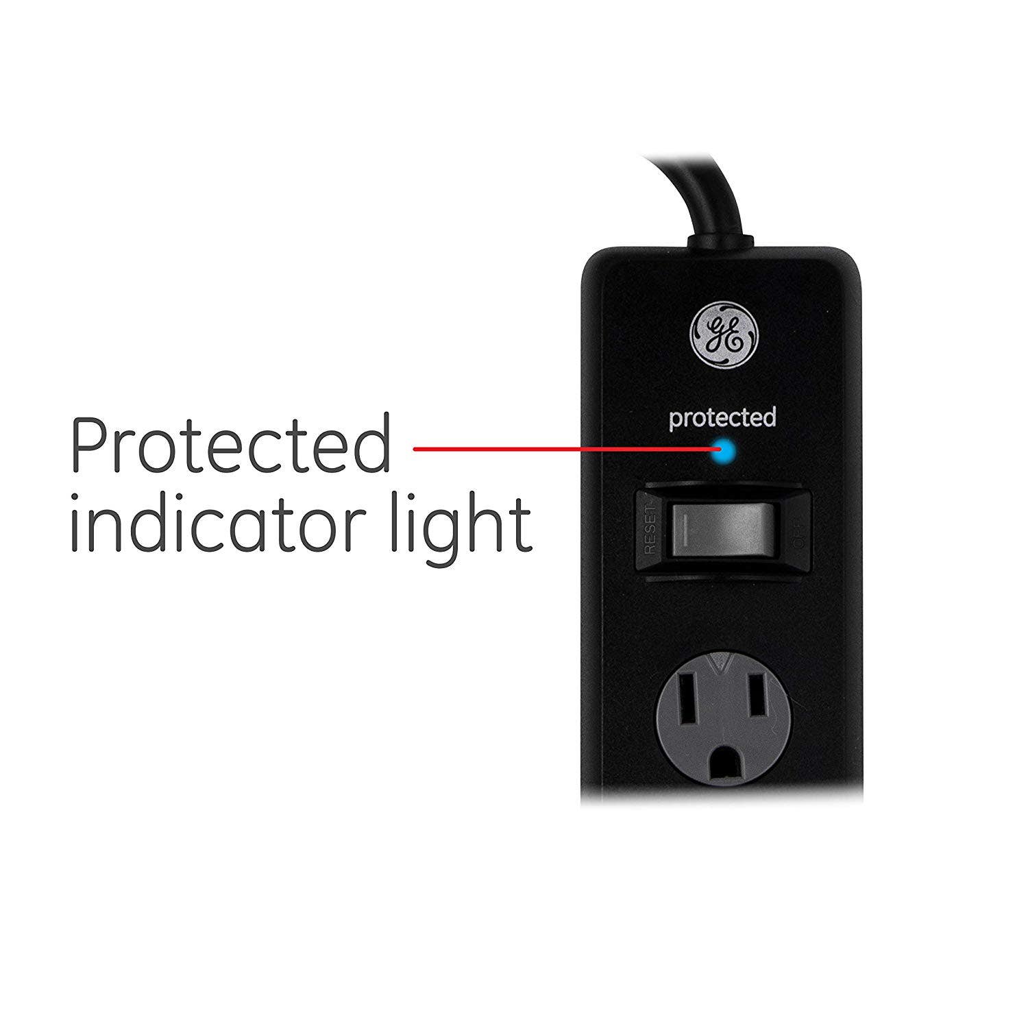 GE 6-Outlet 10ft. Surge Protector With Twist-To-Close Safety Covers, Black