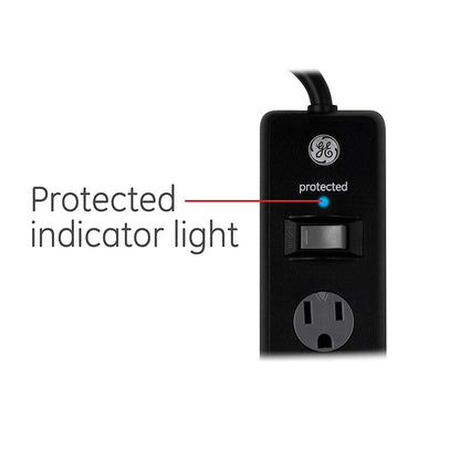 GE 6-Outlet 10ft. Surge Protector With Twist-To-Close Safety Covers, Black