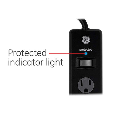 GE 6-Outlet 4ft. Surge Protector with Twist-to-Close Safety Covers, Black