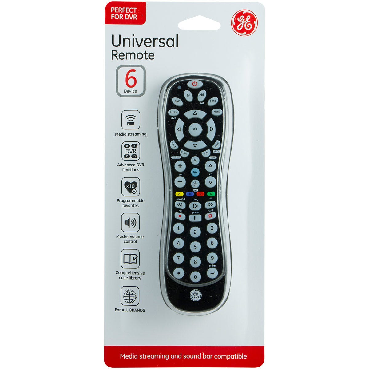 GE 6-Device Universal Remote, Black