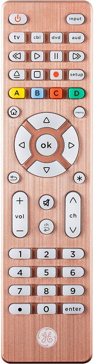 GE 4-Device Backlit Universal Remote, Brushed Rose Gold