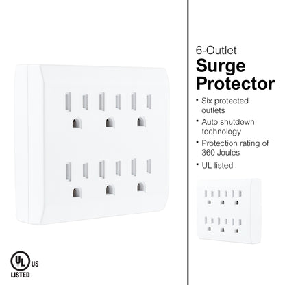 GE 6-Outlet Wall Tap with Surge Protection, White