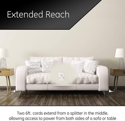 GE 3-Outlet 6ft. Polarized Dual Split Extension Cord, White